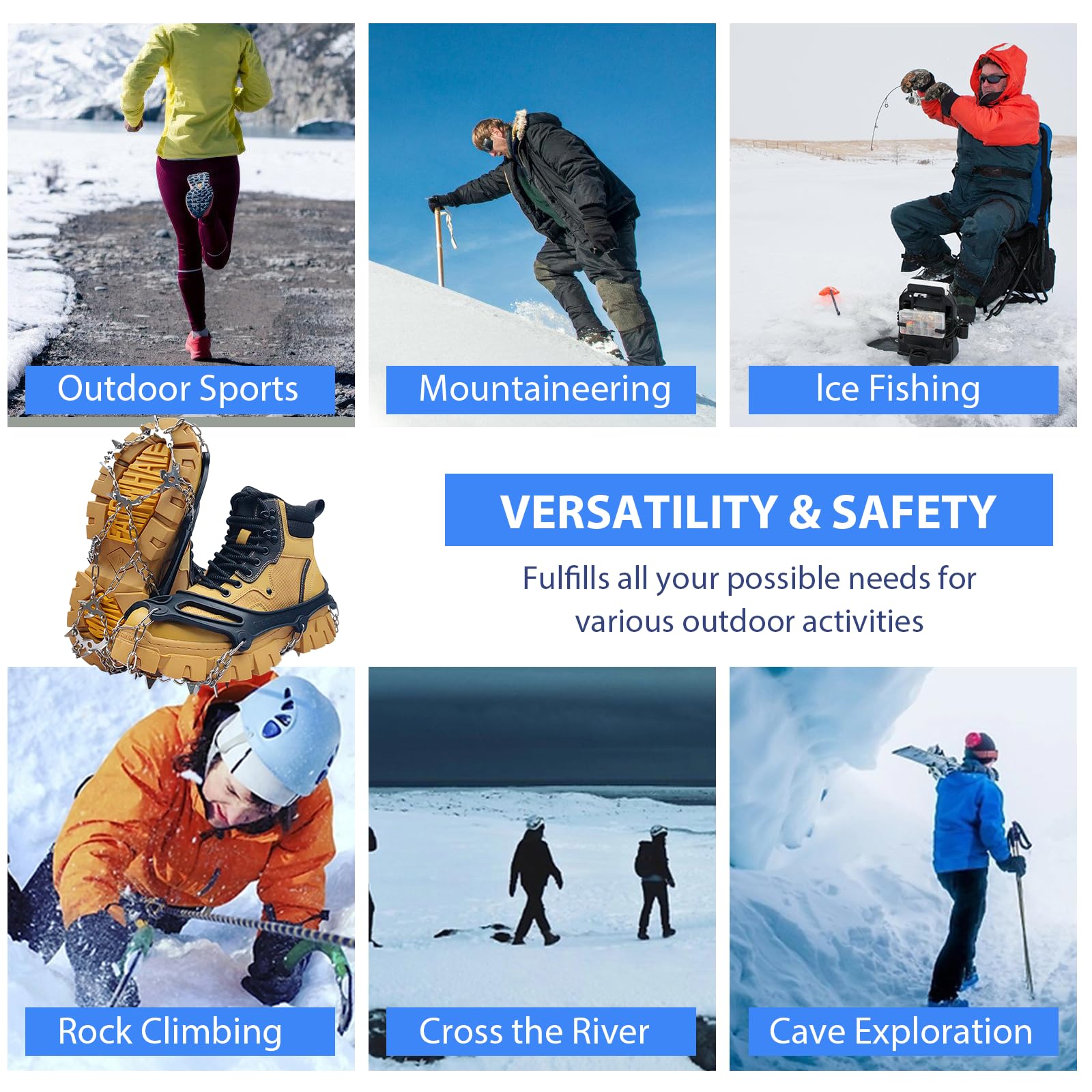 Crampones Antideslizante, Crampones para Botas de Senderismo, Garras de Zapatos con 19 Picos Antideslizantes, crampones de Nieve para Caminar, Alpinismo en Invierno y Senderismo