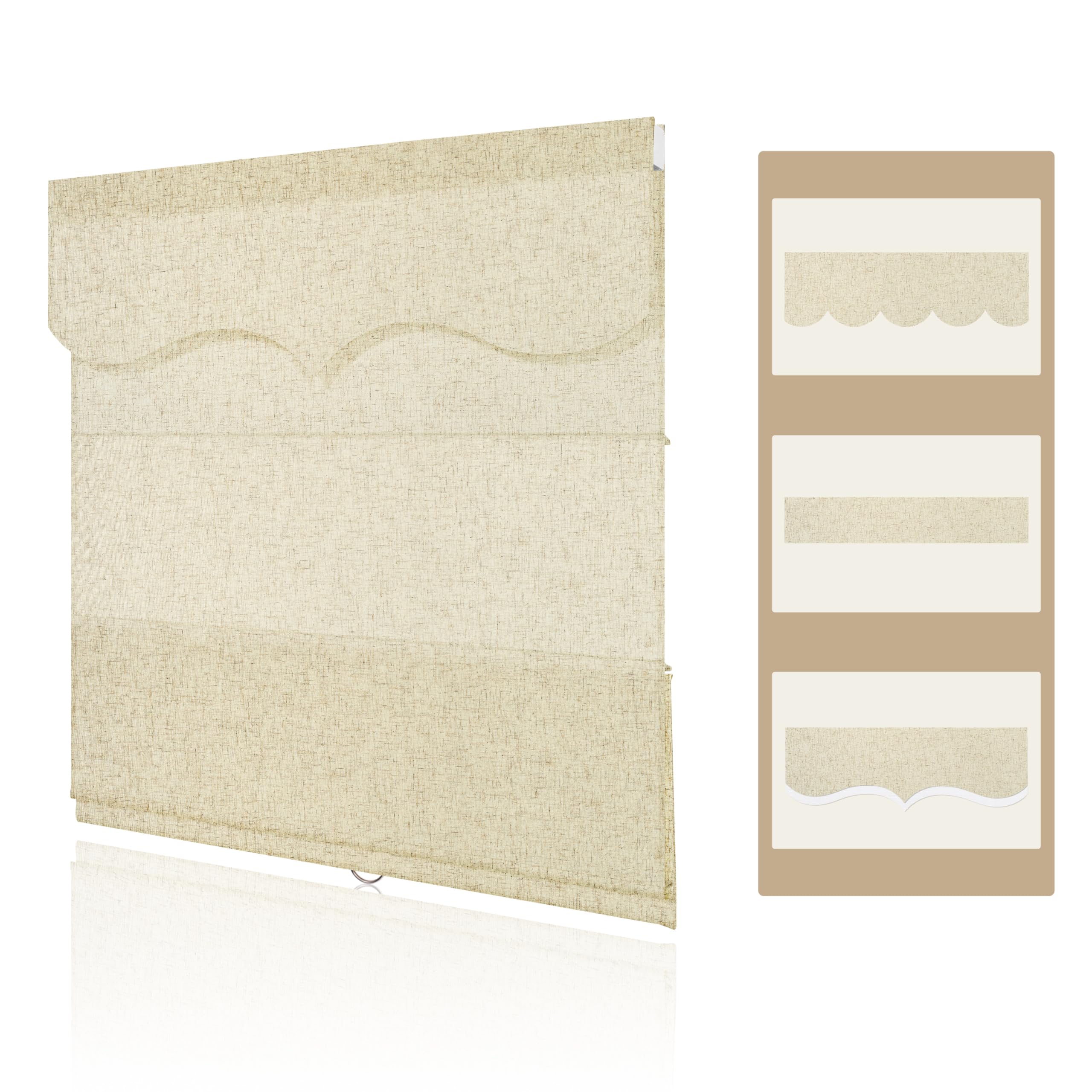 Boolegon Cordless Light Filtering Roman Shades for Windows, Roman Blinds Made of Linen Material Soften The Light, UV Protection for Indoor Window, Indoor, Bedroom Light Filtering-Beige, 32