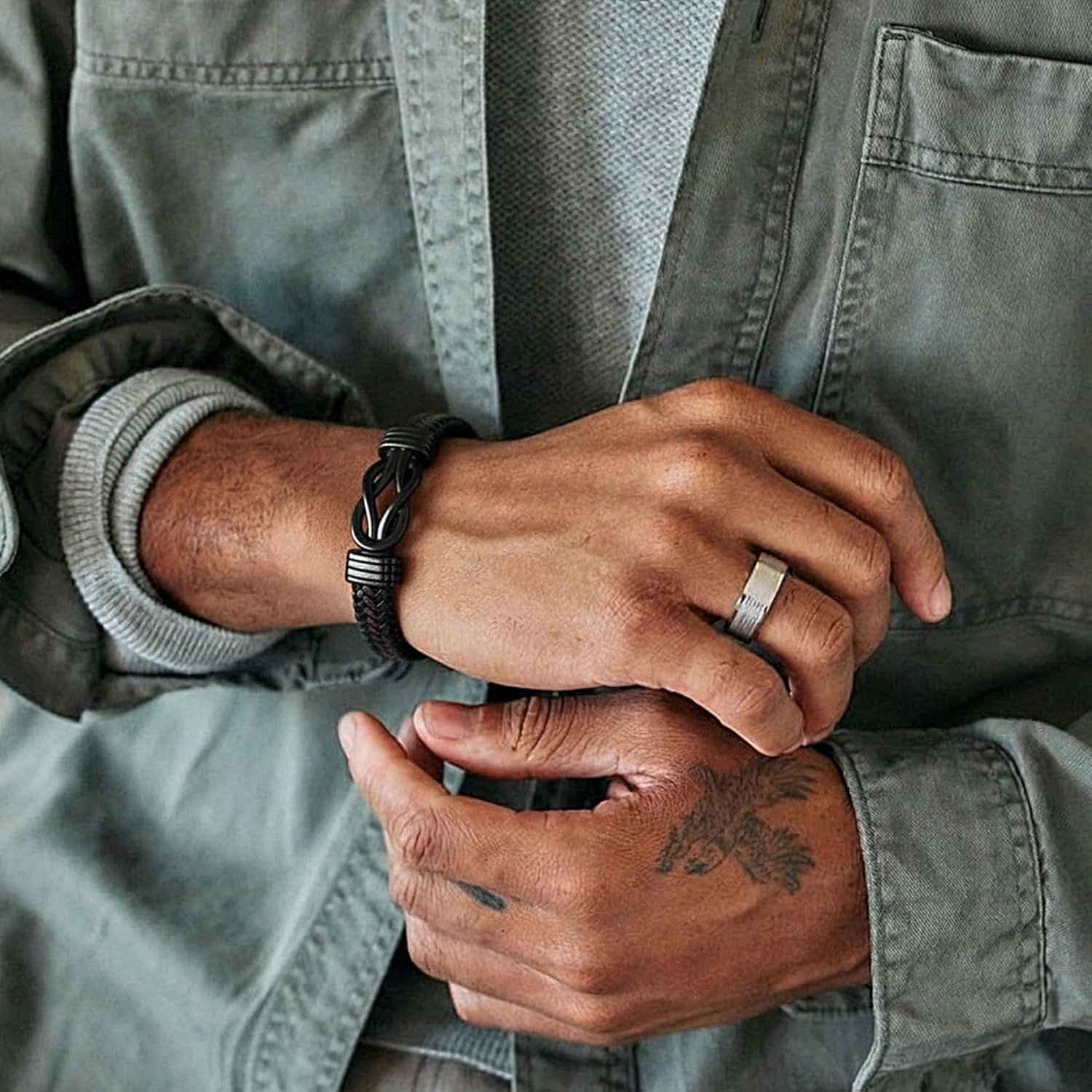 RANKEEF 𝐆𝐢𝐟𝐭𝐬 𝐟𝐨𝐫 𝐌𝐞𝐧 𝐊𝐧𝐨𝐭 𝐁𝐫𝐚𝐜𝐞𝐥𝐞𝐭 Christmas Gift Birthday Gift for Dad Man Son Husband Mens Leather Bracelet Mens Christmas Gifts - Image 5