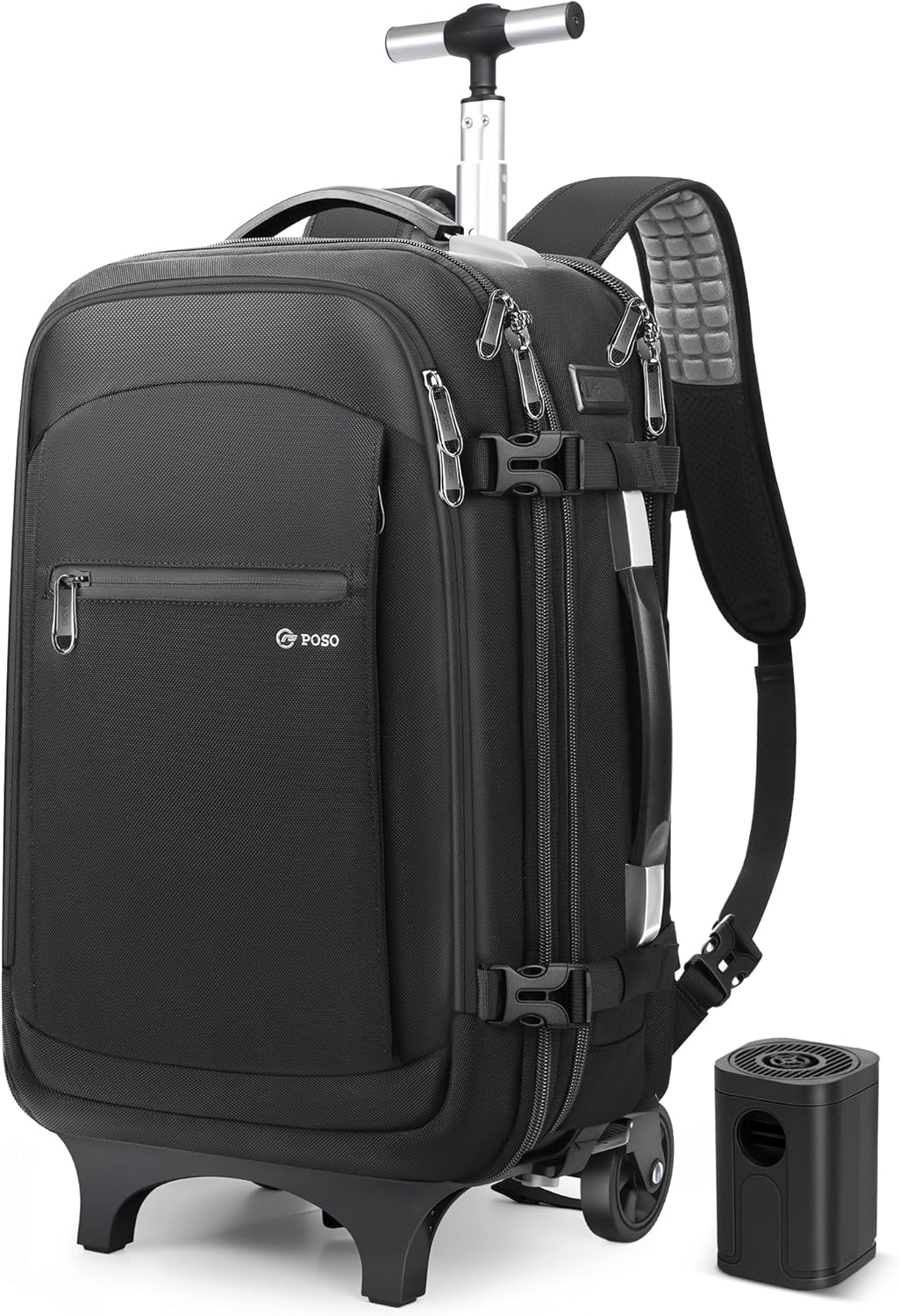 Vacuum Backpack Travel with Pump - 60L Expandable Airback Backpack w/Detachable Wheels, Vacuum Seal Compression Easyvacpack for Traveler Graduate, Water Resistant Carry-On Luggage, TSA Lock - Black With Wheels & Vacuum Pump