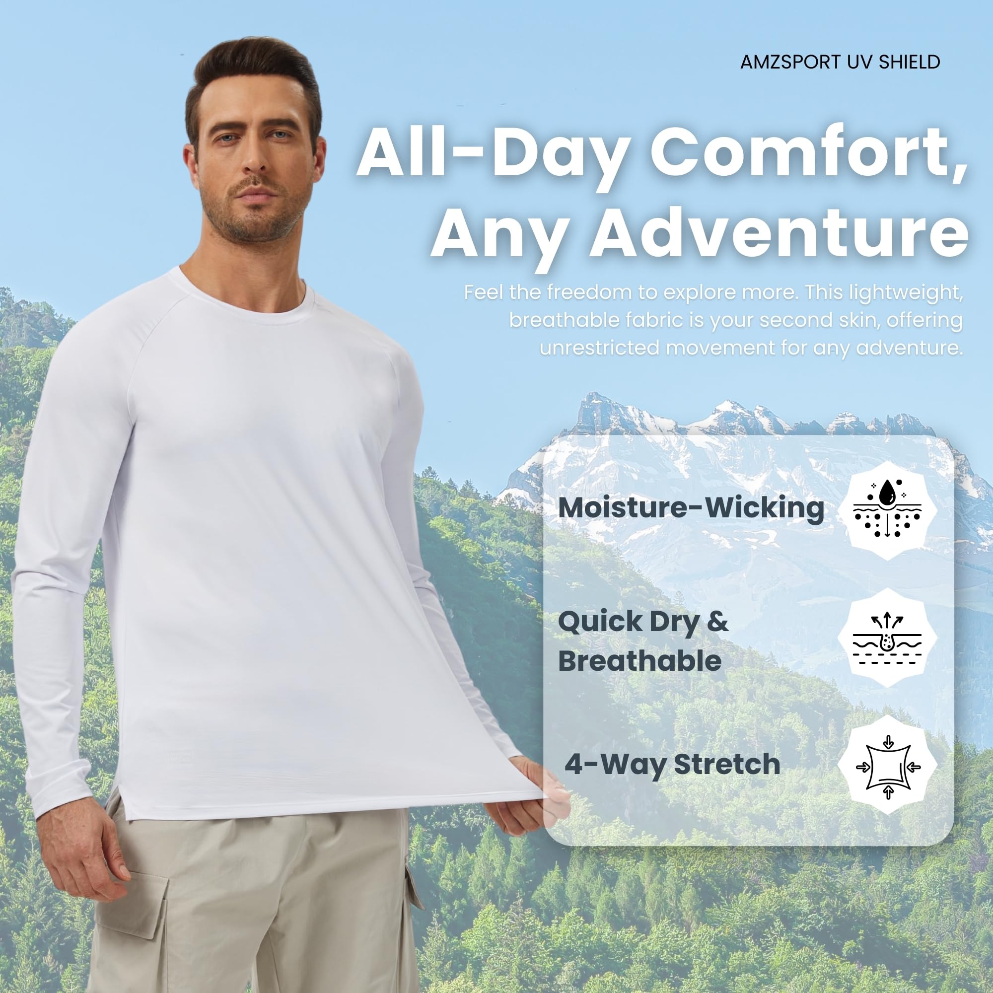 AMZSPORT 3er Pack Herren UV Schutz Langarmshirt UPF 50+ Sonnenschutz Atmungsaktiv & Schnelltrocknend Funktionsshirt Sportshirt für Männer Outdoor Running Langarm Shirt