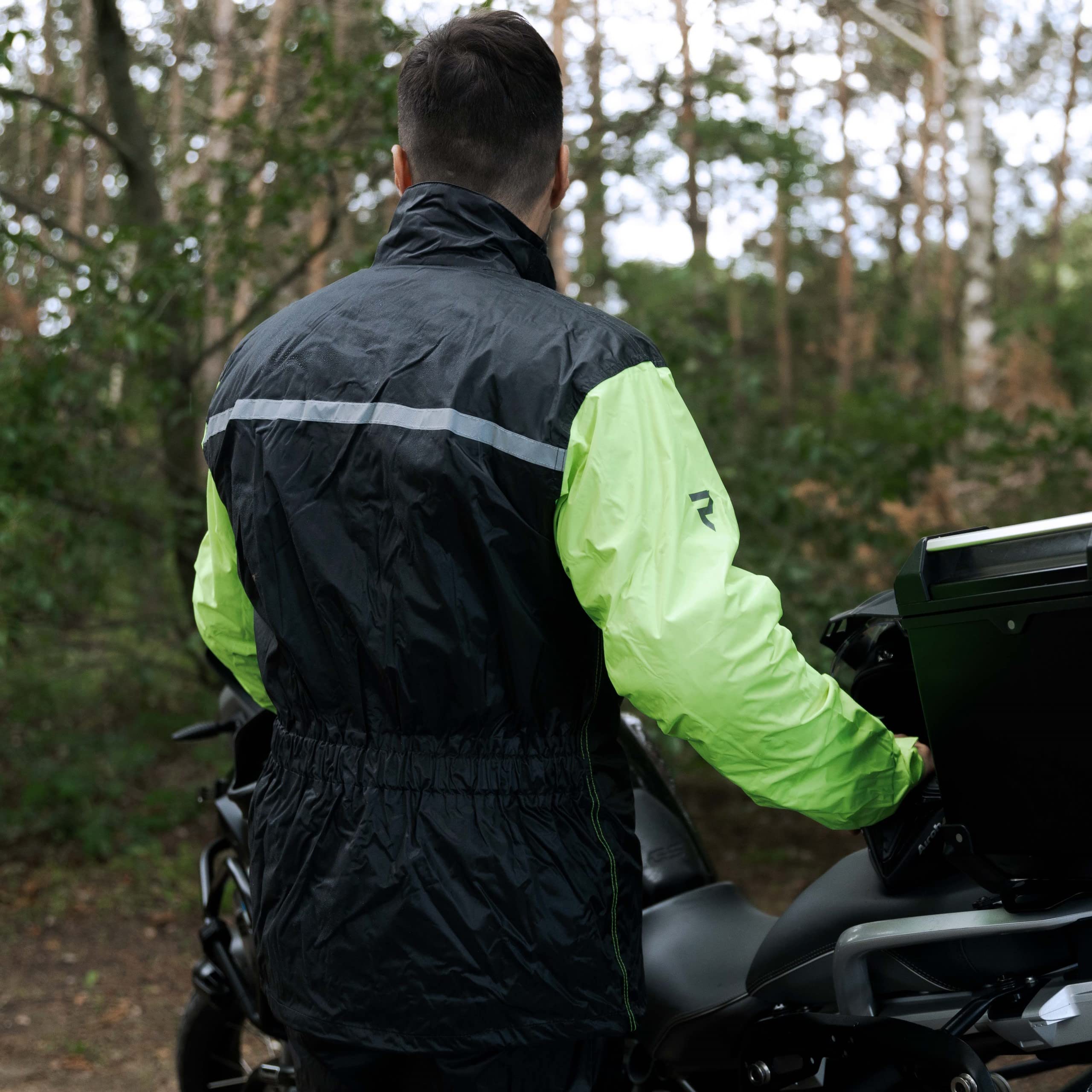REBELHORN Rain Motorrad Regenanzug | Zweiteiliger | Laminierte Nähte | Elastische Kordelzüge | Reflektierende Elemente | Größen bis 5XL
