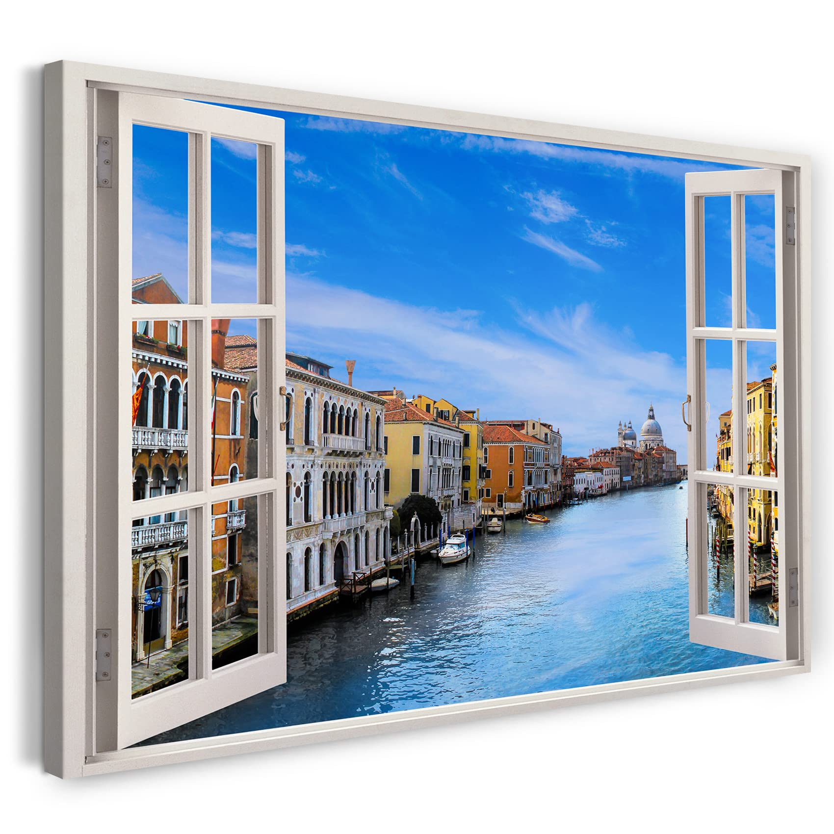 Printistico #10 Print On Canvas (100X70 Cm) View From The Window - Italy Venice Canal Sun Sea - Nature Photography, Real Wood Frame With Hook