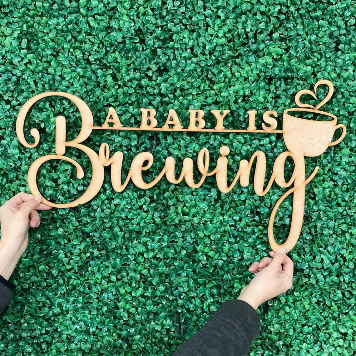 E-Asum Wood A Baby Is Brewing Sign For Backdrop, En Coffee Theme Baby Shower Decorations For Gender Reveal Baptism Pregnancy Celebration Balloon Arch Photo Booth Props
