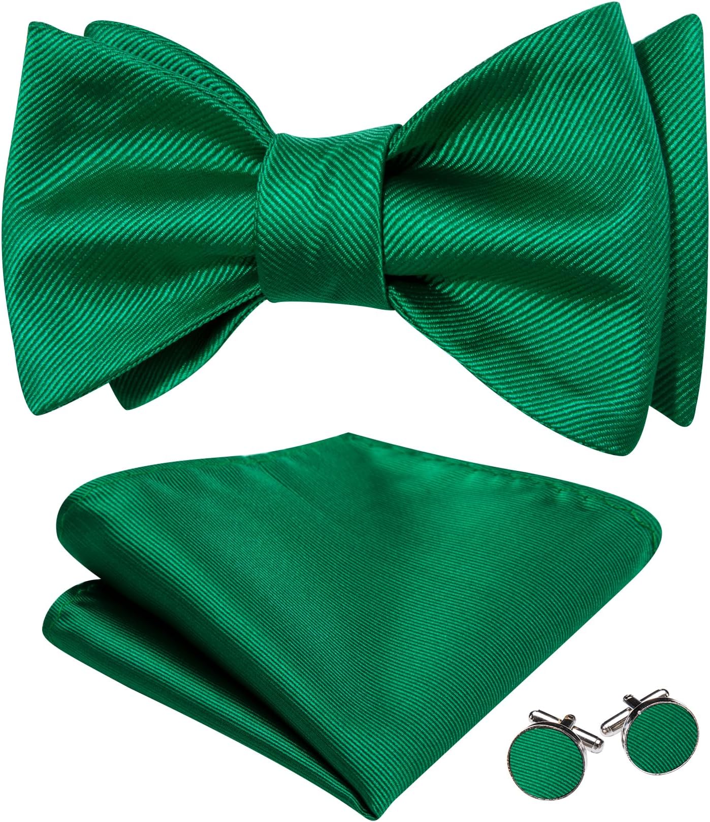 Mens Bow Ties Paisley Solid Color Self Tie Bowtie Set Handkerchief Cufflinks Silk Wedding Party Classic