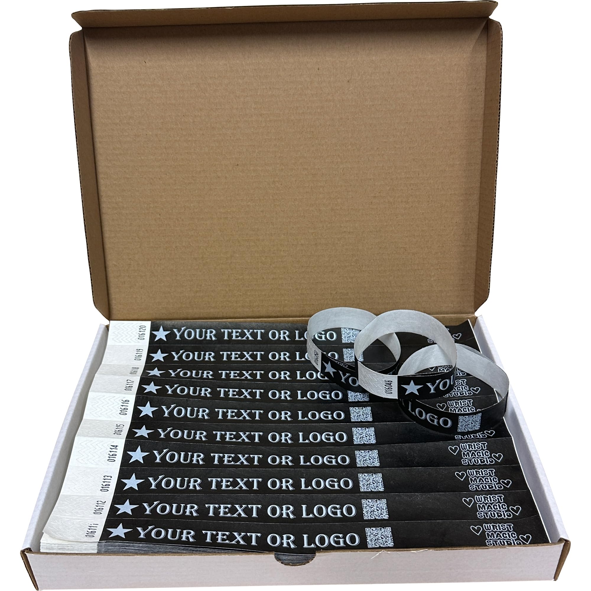400 Schwarz Individuell Bedruckte Tyvek-Armbänder mit Ihrem Personalisierten Text/Logo für veranstaltungen, Partys, Festivals, ID