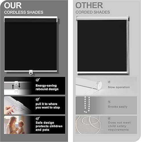 Miniatura 2 de BERISSA Persianas opacas enrollables sin cordones para ventana, con sistema de resorte, fácil instalación, protección UV para sala de estar,