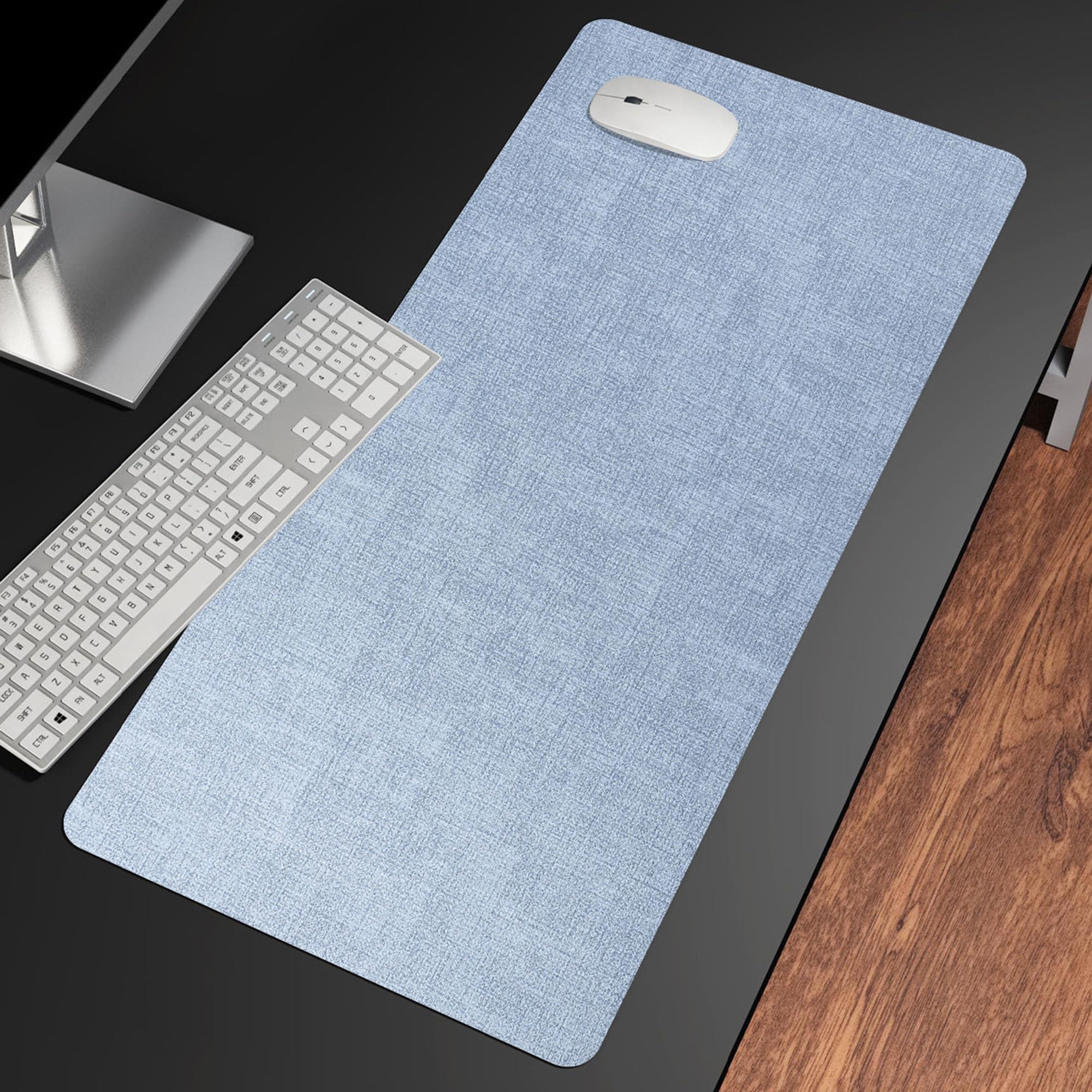 Keyboard Mouse Mat, Leather Desk Pad Protector, Writing Mat for Home and Office Accessories, Desk Protector Pad Laptop Mat Table Mat, Extended Mouse Pad (120 * 60cm,Light Blue)