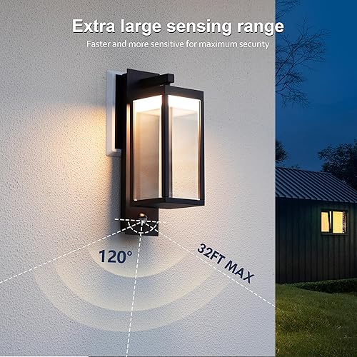 Miniatura 10 de Lámpara de pared con sensor de movimiento para exteriores, moderno aplique exterior LED impermeable negro  Accesorio de iluminación de seguridad