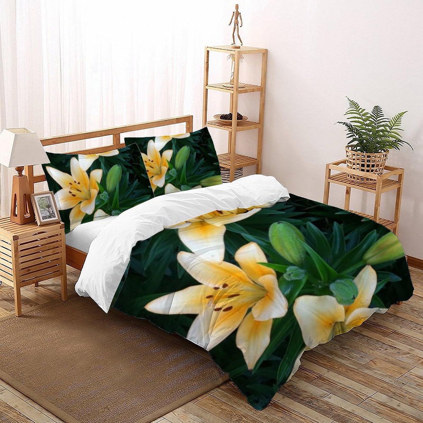 Housse de couette double 200x200cm fleurs hypoallergénique en microfibre pour lit enfants et ados