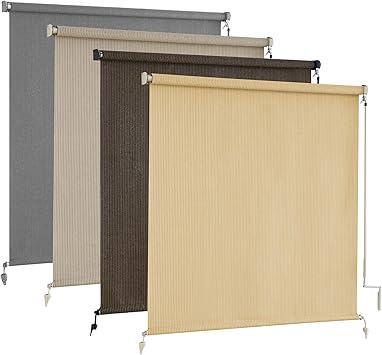 AOSKY Outdoor Roller Shades, Cordless Patio Shades Roll Up Outdoor Blinds | 48"W x 72"H, Wheat, Roller Blinds Cloth for Porch Pergola Balcony Backyard
