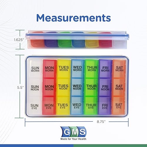 Miniatura 5 de GMS Organizador de pastillas para 7 días 3 veces al día, con recipientes de medicamentos extraíbles diarios, adecuado para uso de vitaminas y