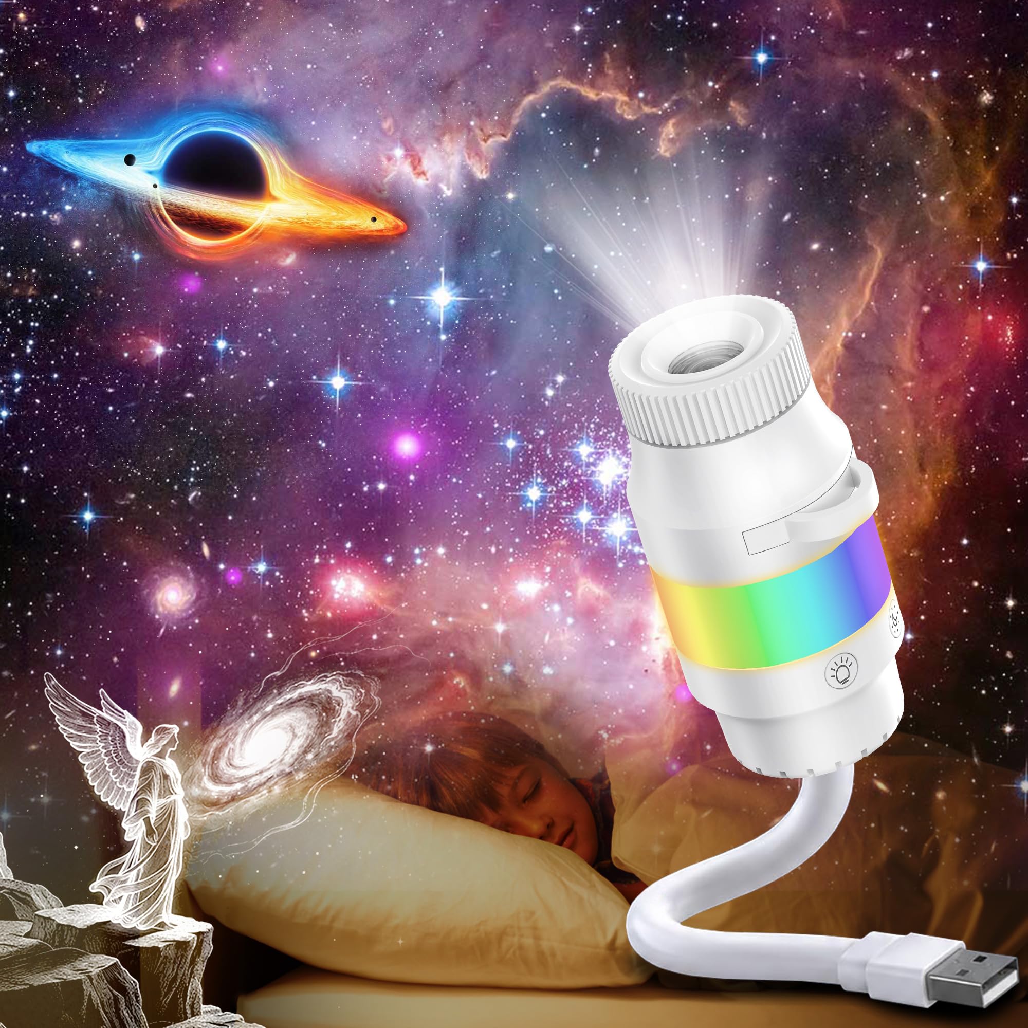 Proiettore Stelle Soffitto,Hd Smart Holographic Luce Notturna Proiettore | USB Galaxy Proiettore, Luminosità Regolabile per Bambini Adulti Camera da Letto Soffitto Parete Camera Auto