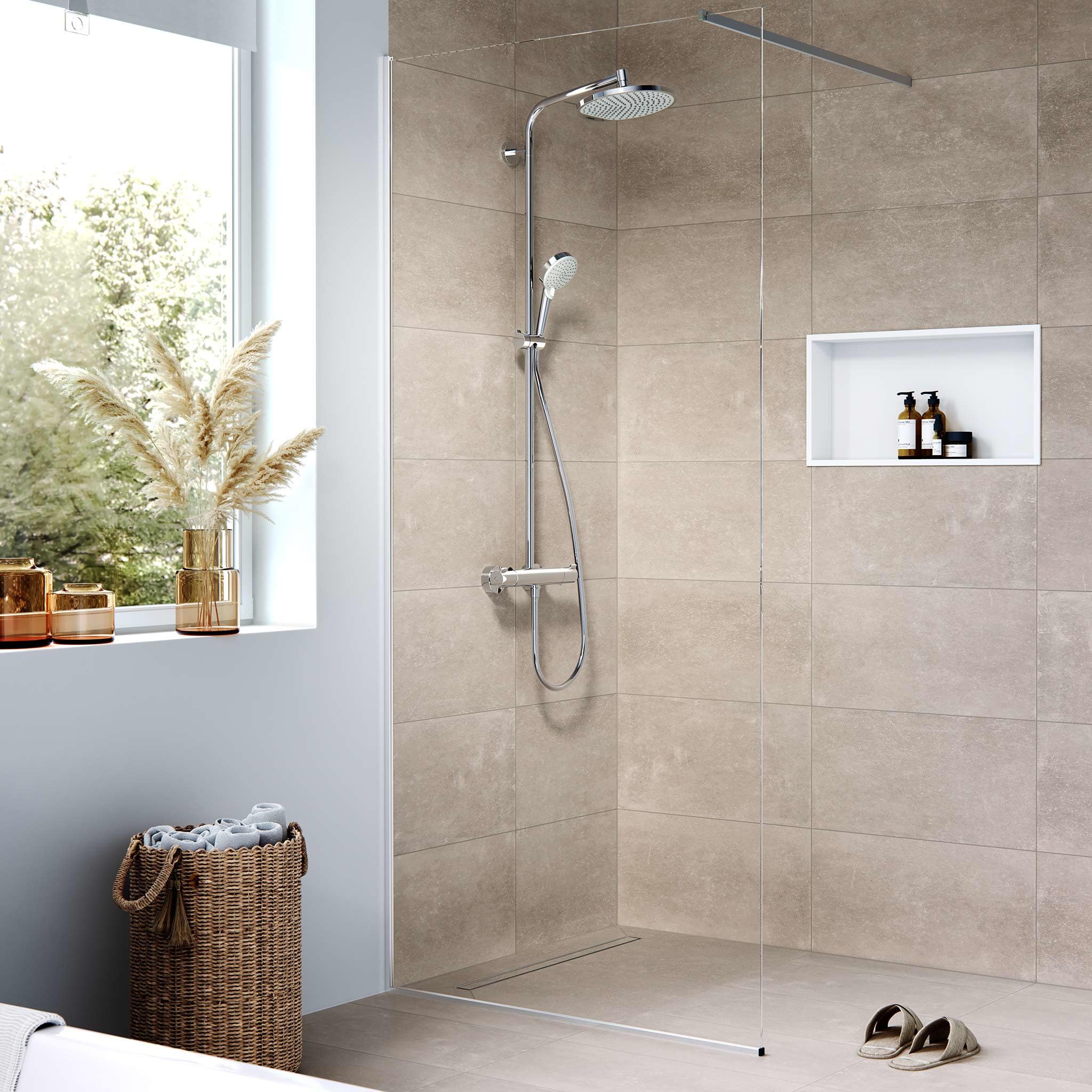 hansgrohe RainDrain Compact, compact set completo de desagüe lineal de ducha, canaleta ducha 600mm, canal de drenaje para instalación estándar, acabado de acero inoxidable