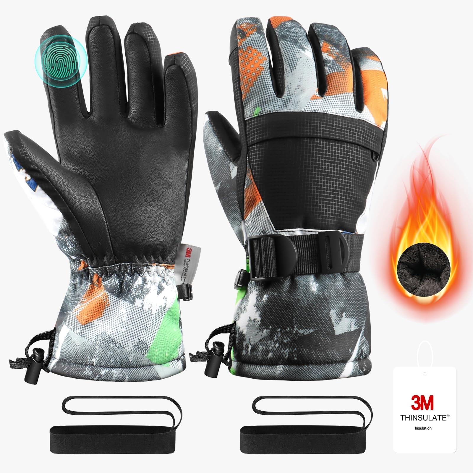 Ski Gloves, Waterproof Snow Gloves Winter Gloves, Windproof Touchscreen Cold Weather Gloves for Men Women Kids