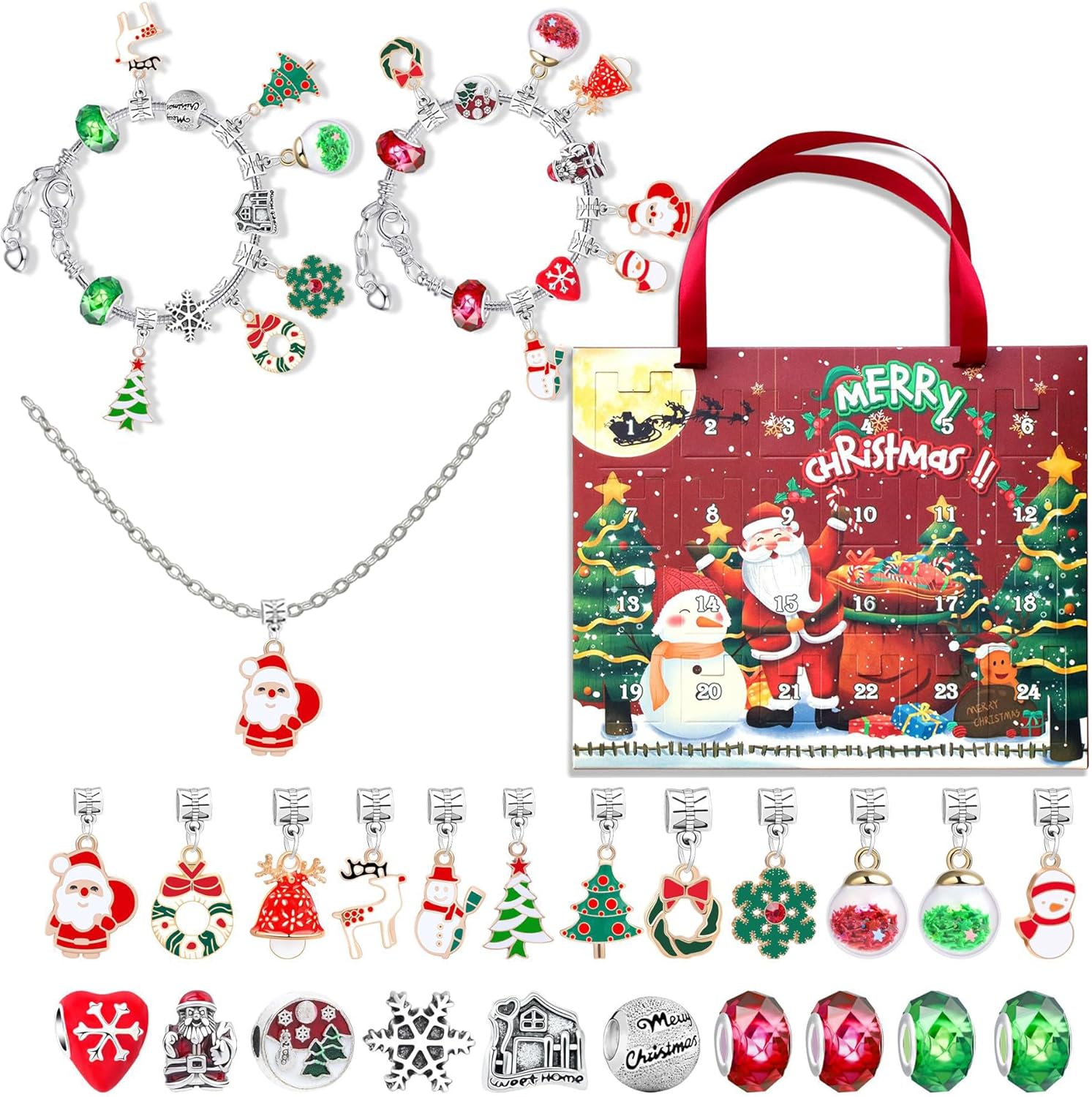Christmas Advent Calendar Charm Bracelets for Girls 24Days