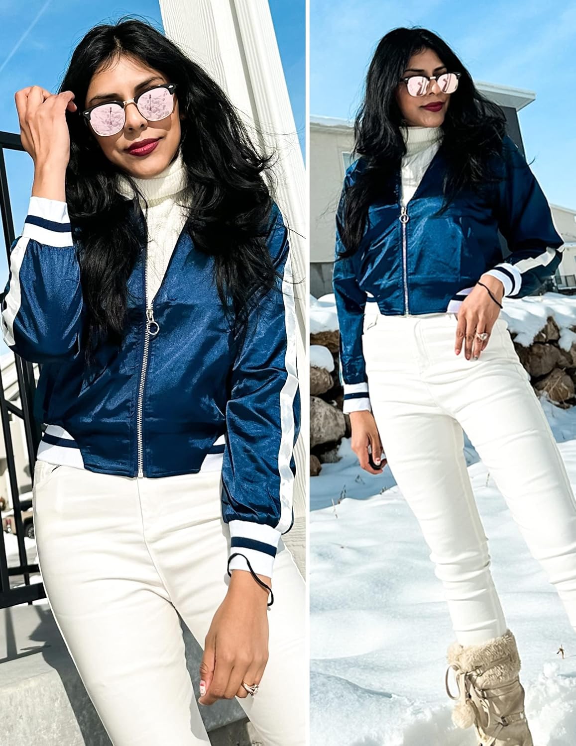 Zeagoo Women's Bomber Jacket Lightweight Zip Up Jacket Casual Striped Jacket Coat Outerwear Windbreaker with Pockets - Image 5