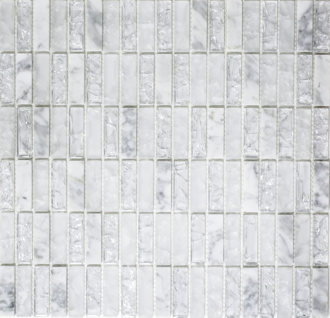 Pietre per mosaico in vetro Crystal/Pietra, bianco traslucido, 3D, formato: 15 x 50 x 8 mm, dimensioni foglio: 322 x 310 mm, 10 fogli