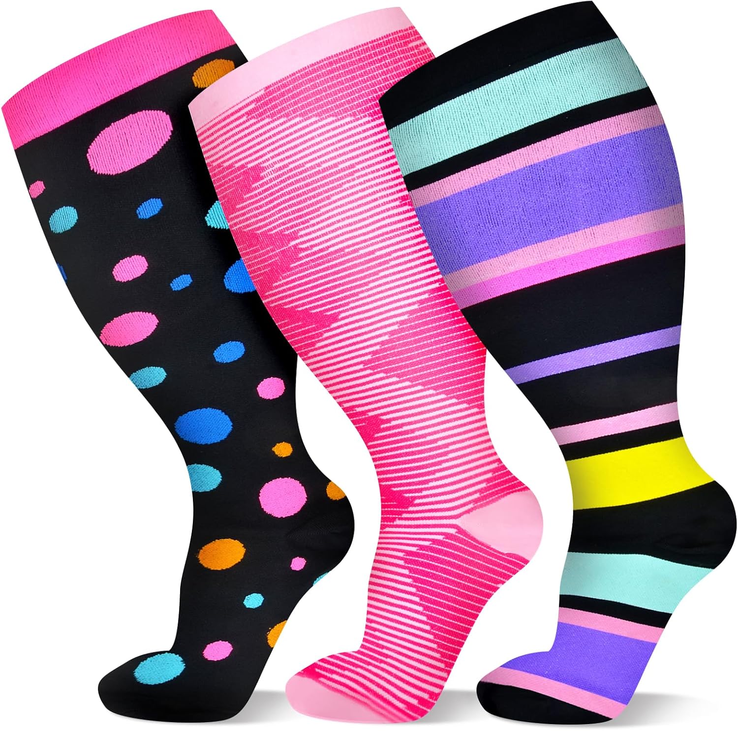PAMAID Compression Socks for Women 3 pairs Wide Calf Knee