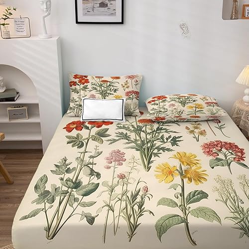 Miniatura 3 de zcsm Wildflower Sábanas tamaño Queen  Sábanas botánicas de microfibra suave con bolsillo profundo y sábanas estampadas sin arrugas, 4 piezas (1
