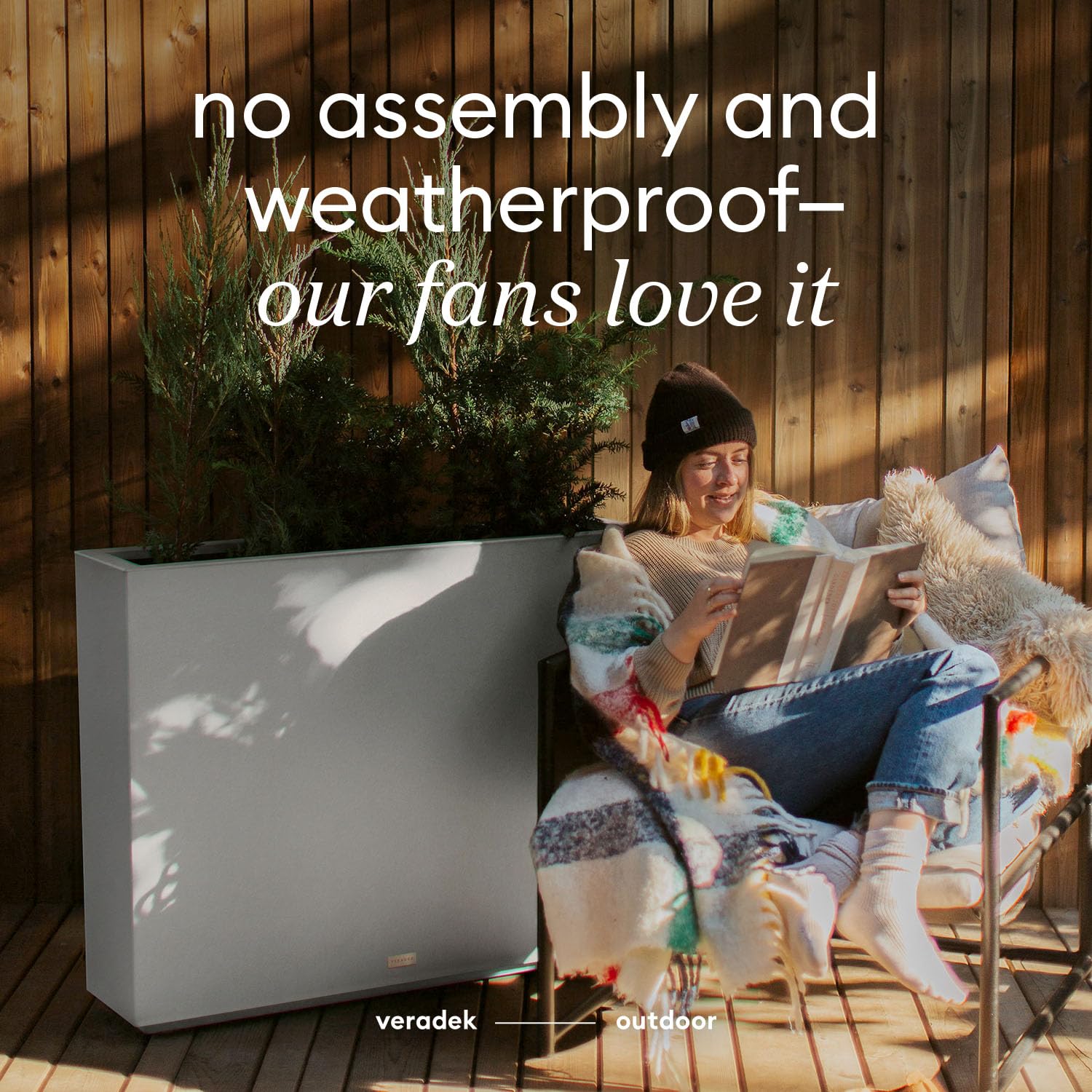 Veradek Block Series Span Plastic Planter - Tall Rectangular Planter for Indoor or Outdoor Patio/Porch | Durable All-Weather with Removable Insert Bucket | Modern Design for Plants, Flowers, Garden: White Medium