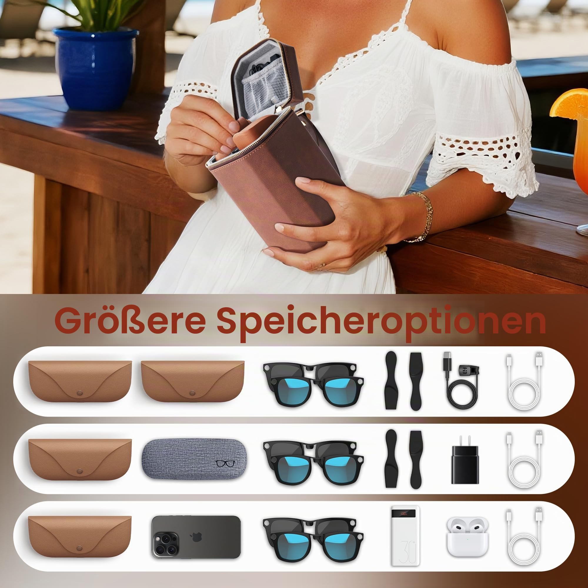 RCstyle Brillenetui Hardcase für Ray-Ban Meta Wayfarer/Skyler/Headliner Ladeetui, Mode Sonnenbrillen Etui Tasche Ray Ban Smart Glasses für Stilvolle Tragbare Reisebrillen Große Kapazität (Braun)