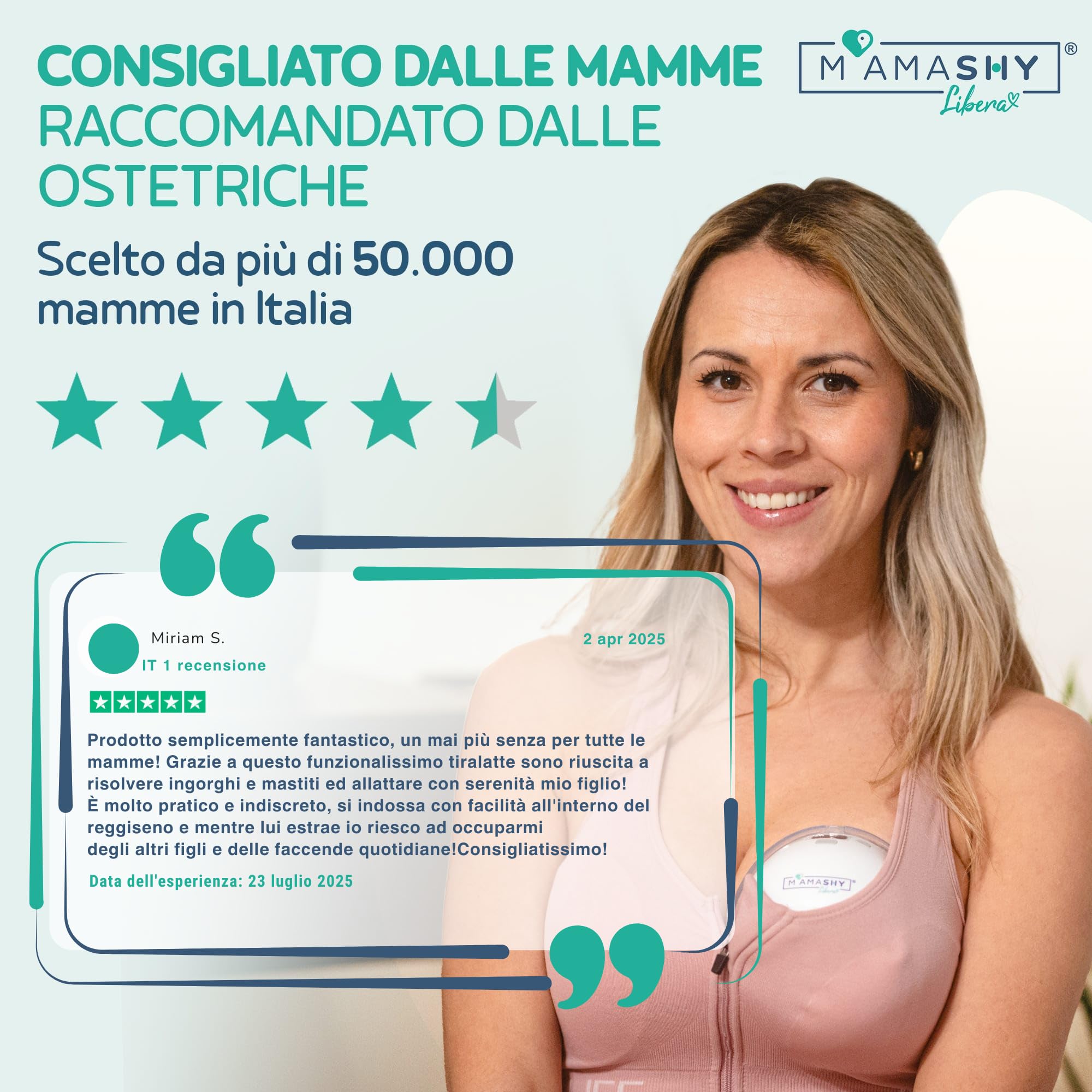 MAMASHY Libera - 1 Tiralatte Elettrico Indossabile a Mani Libere Silenzioso (6 Taglie), Tira Latte Neonati Adattabile con 5 Adattatori Silicone BPAFree, Neonato Accessori Utili Portatile Ricaricabile