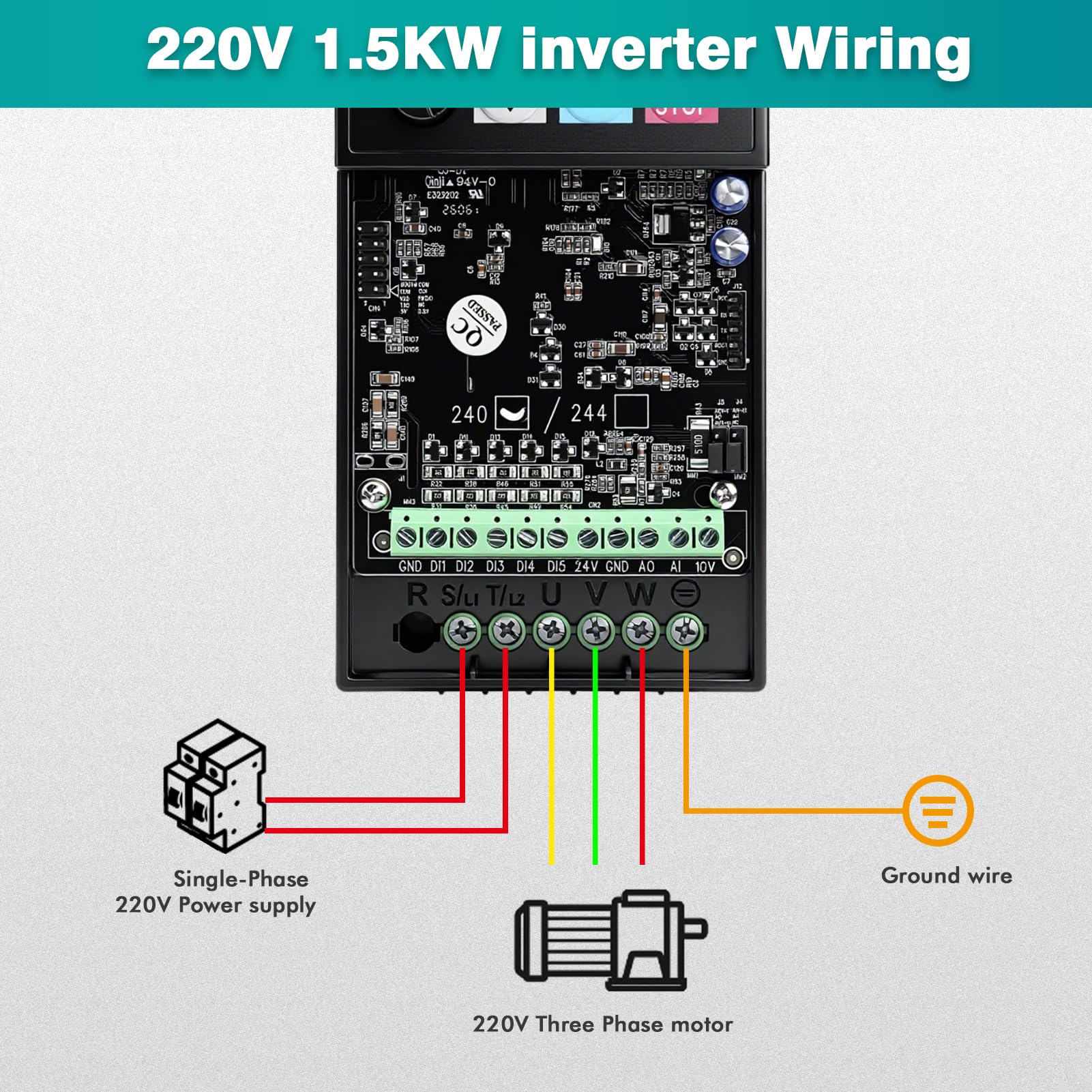 Frequenzumrichter 230V, Frequenzumrichter 3 Phasen VFD Motor Drehzahlregler 1,5KW 220V 1 Phasen Eingang 3 Phasen Ausgang (Werksmodell :MS350-2S-1.5G)