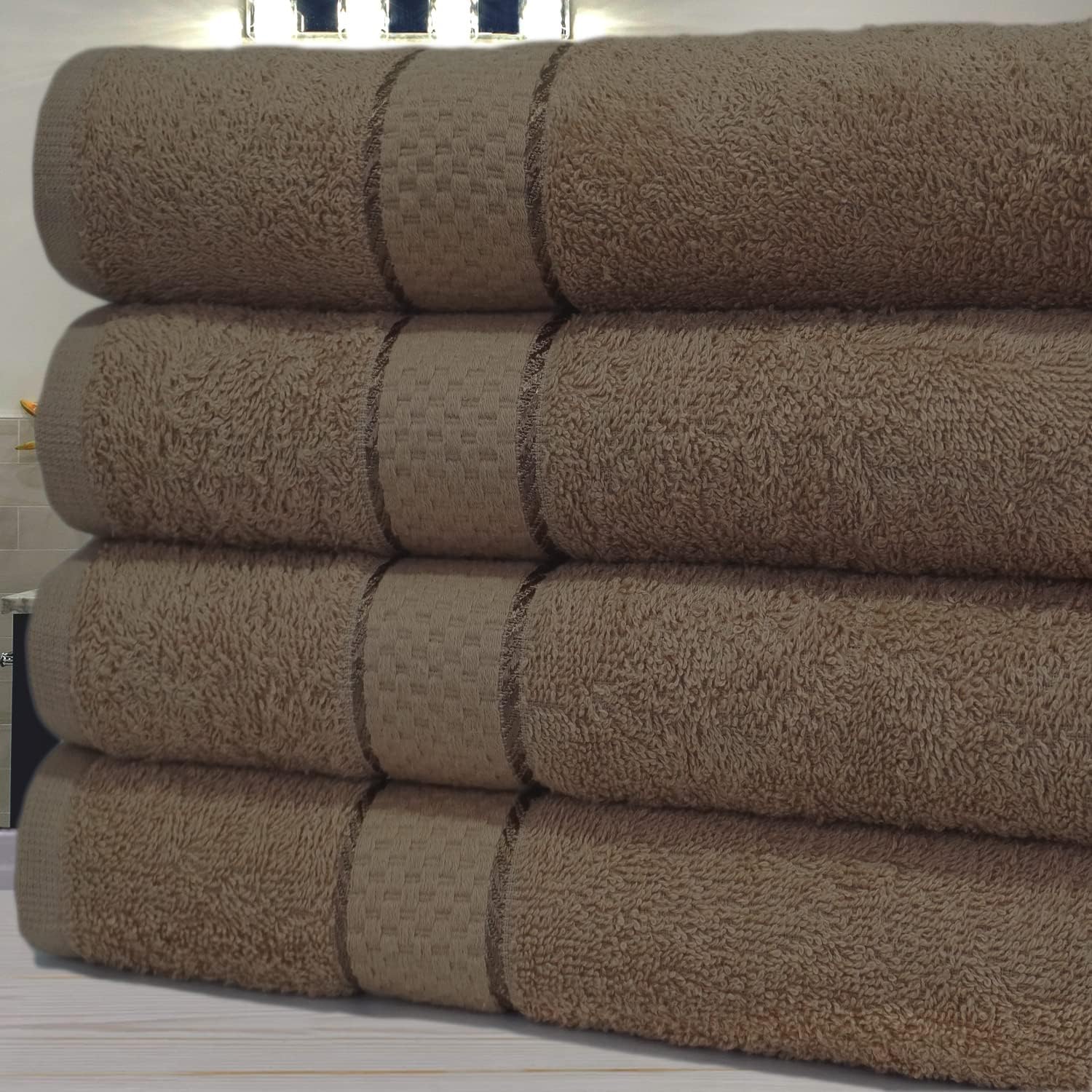 KNIGHTS BRIDGE Luxury Egyptian Cotton Bath Sheet Set, 80x140 cm, Pack of 4 Super Soft Absorbent Jumbo Towels (Beige)