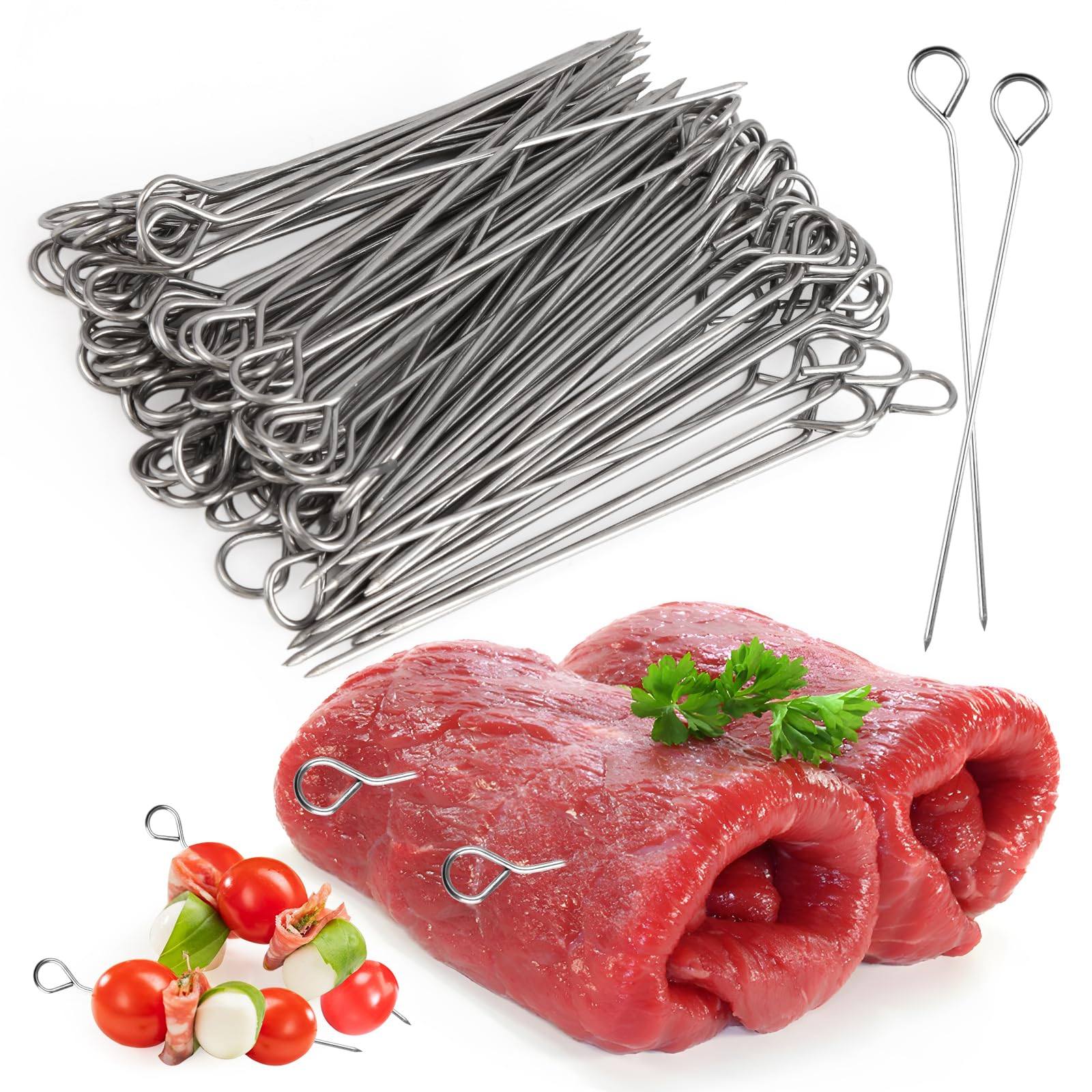 Set of 80 roulade needles, 10.5-11 cm, stainless steel, reusable, stable skewers