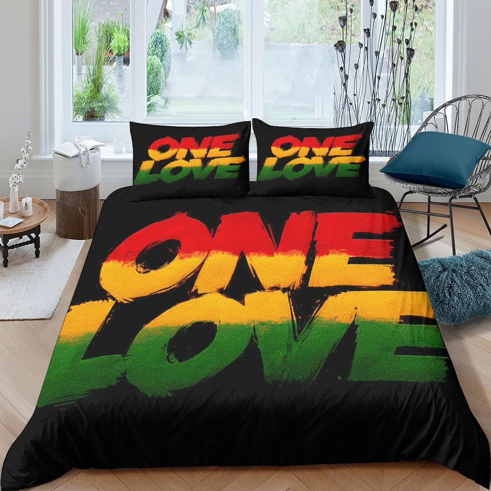 Ctjqhvkz Style-6 3D Printed Reggae One Love Fitted Sheet Microfiber Soft Breathable Rasta Letter Bed Cover For Bedroom Dorm Mattress Protection Decor Single（135X200cm）
