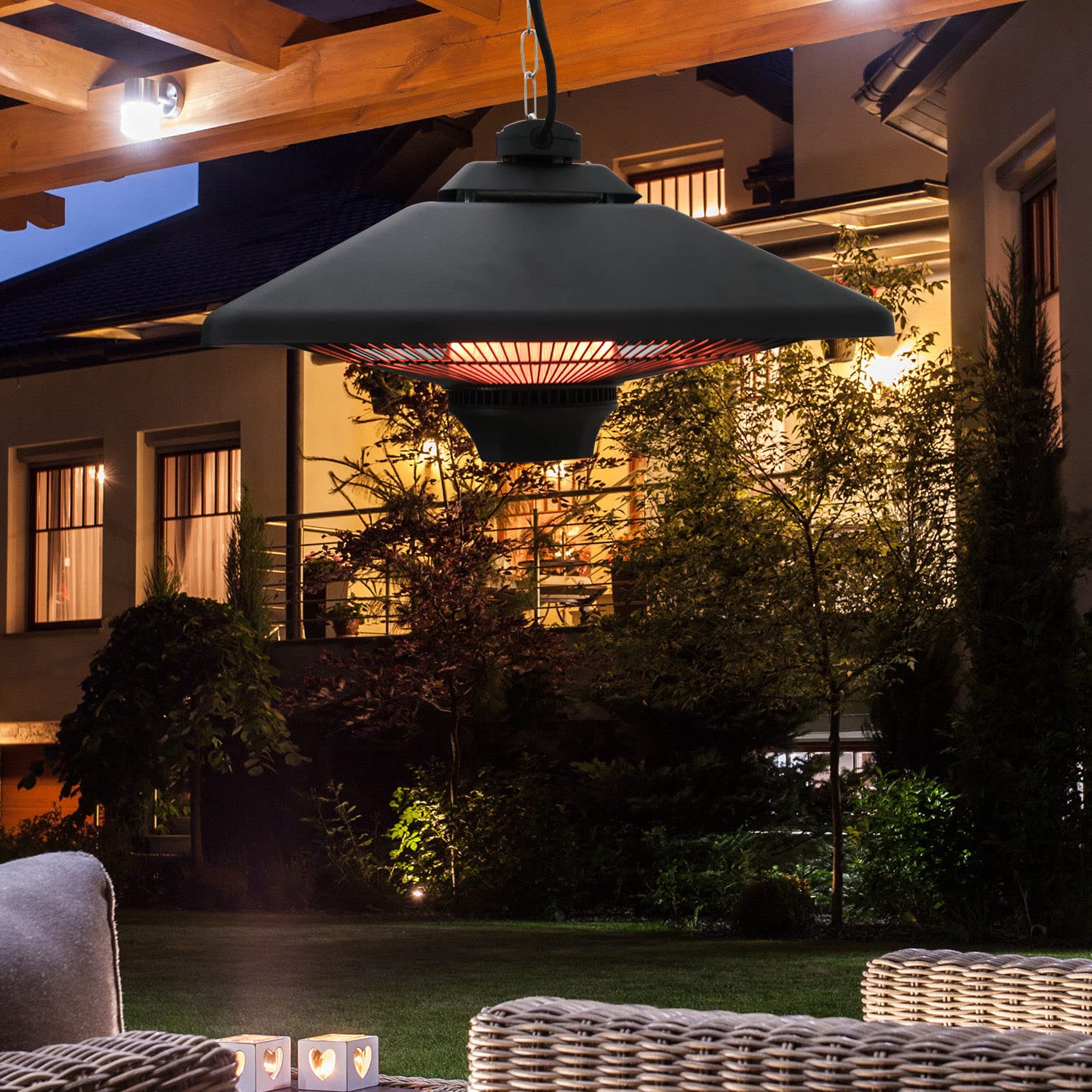 Outsunny Terrassenstrahler Deckenstrahler Heizstrahler mit Fernbedienung LED Beleuchtung, 2000W, 43x43x25cm