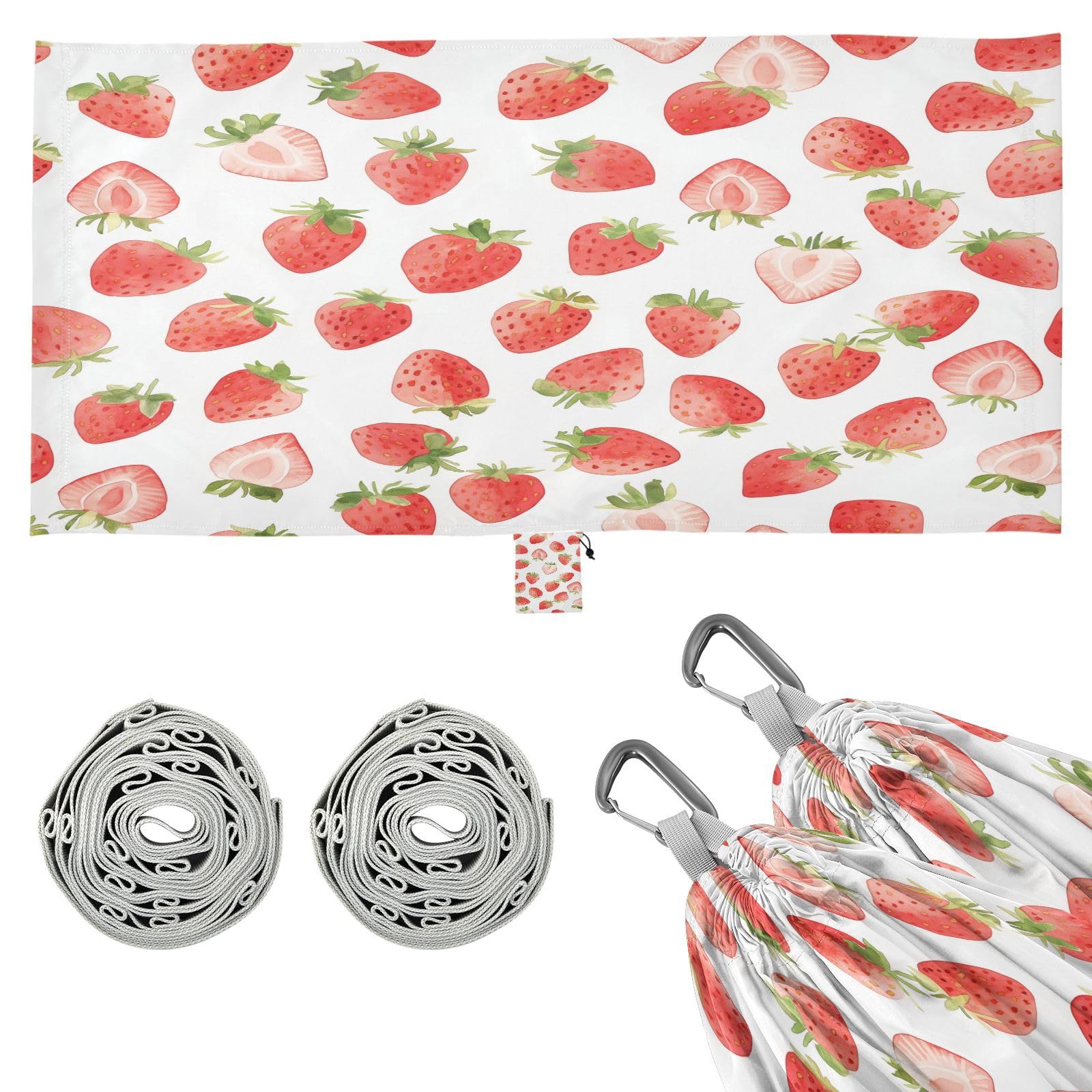 ATTX Cute Watercolor Strawberry Camping Hammock - Lightweight & Portable Hammocks, Heavy Duty 330lbs Capacity for Indoor, Hiking, Backpacking, Travel, Backyard, Beach#142