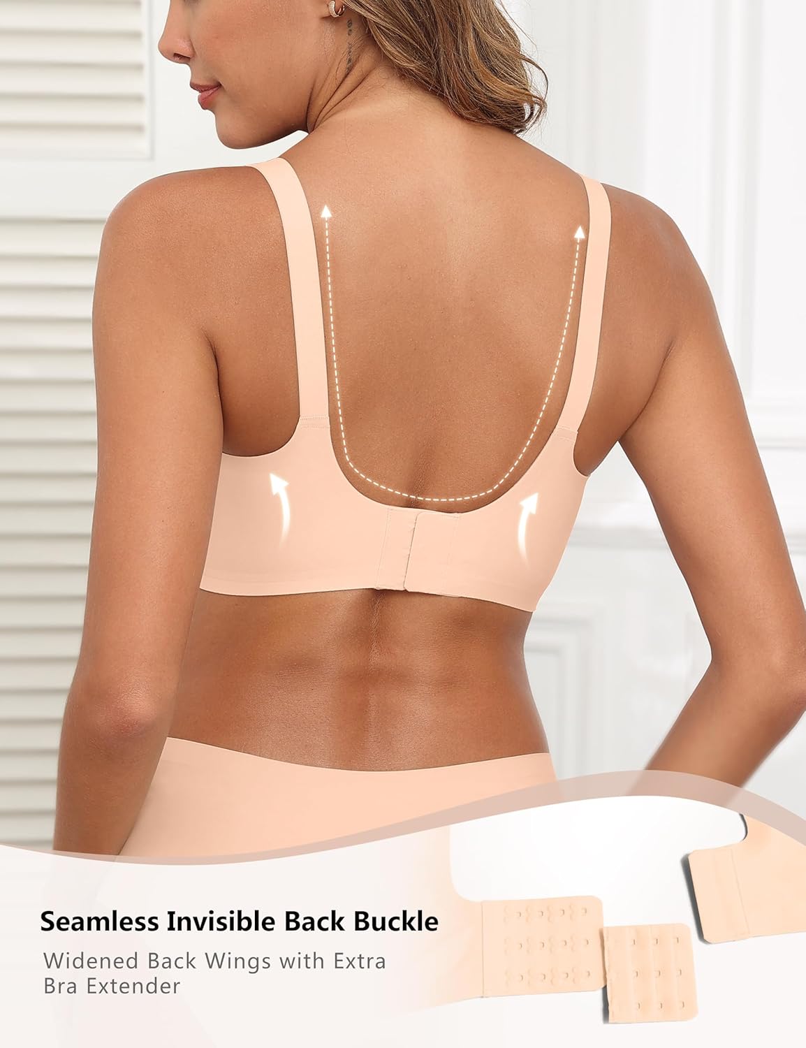 Lace V Mesh Wireless Bras Push Up Bralette Seamless Plunge Bra Everyday Bras for Women No Underwire with Extender - Image 7