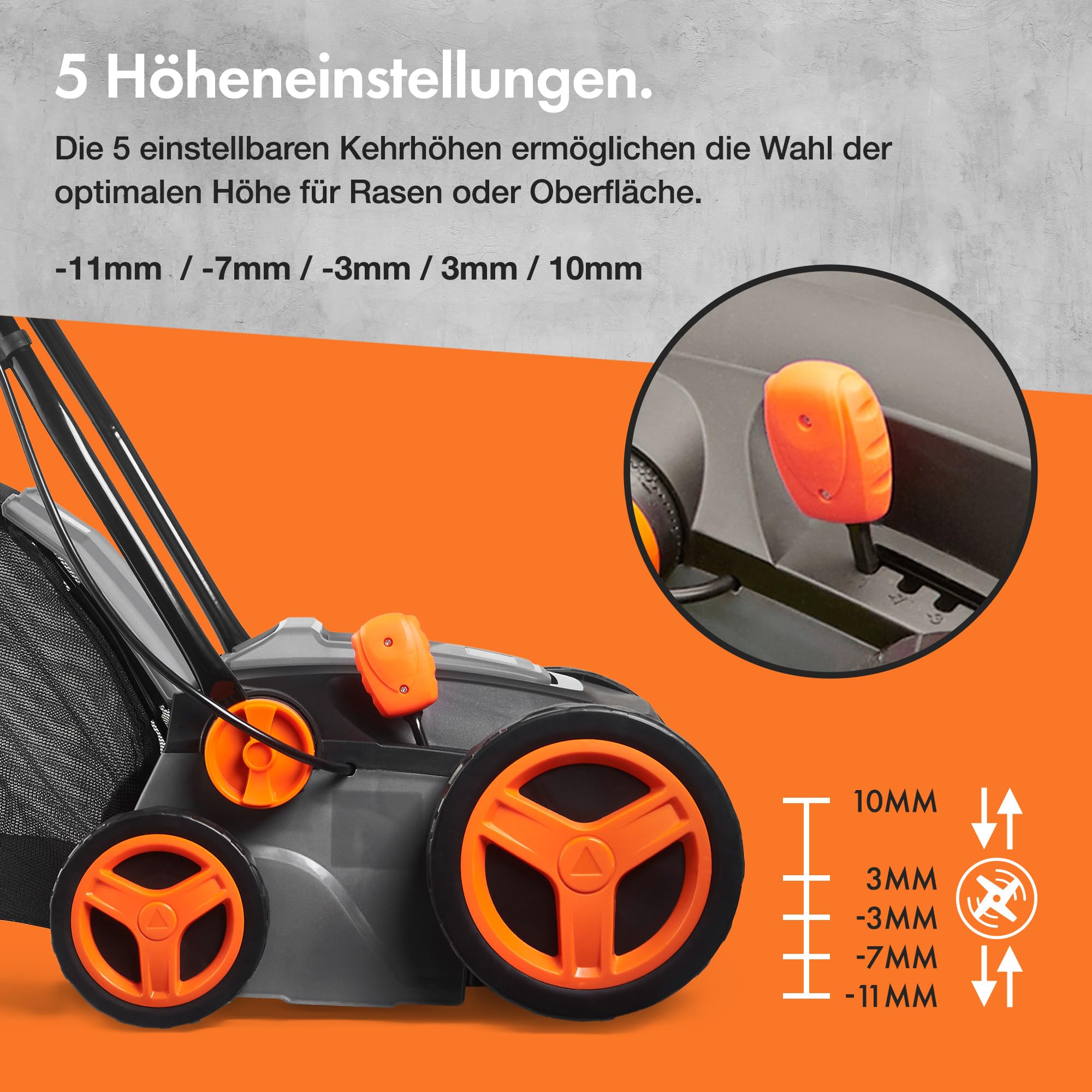 VonHaus Kunstrasenbürste 1800W, Laubsammler für Kunstrasen, Elektrische Kunstrasen Kehrmaschine Reiniger, 45 L Fangsack, 5 Einstellbare Höhen, 380 mm Arbeitsbreite, Klappbarer Handgriff