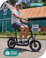 Vista 6 de Gotrax Scooter eléctrico con asiento para adulto, rango máximo de 16-25 millas, potencia de 15.5-20 mph por motor de 350 W-500 W, cómodo neumático