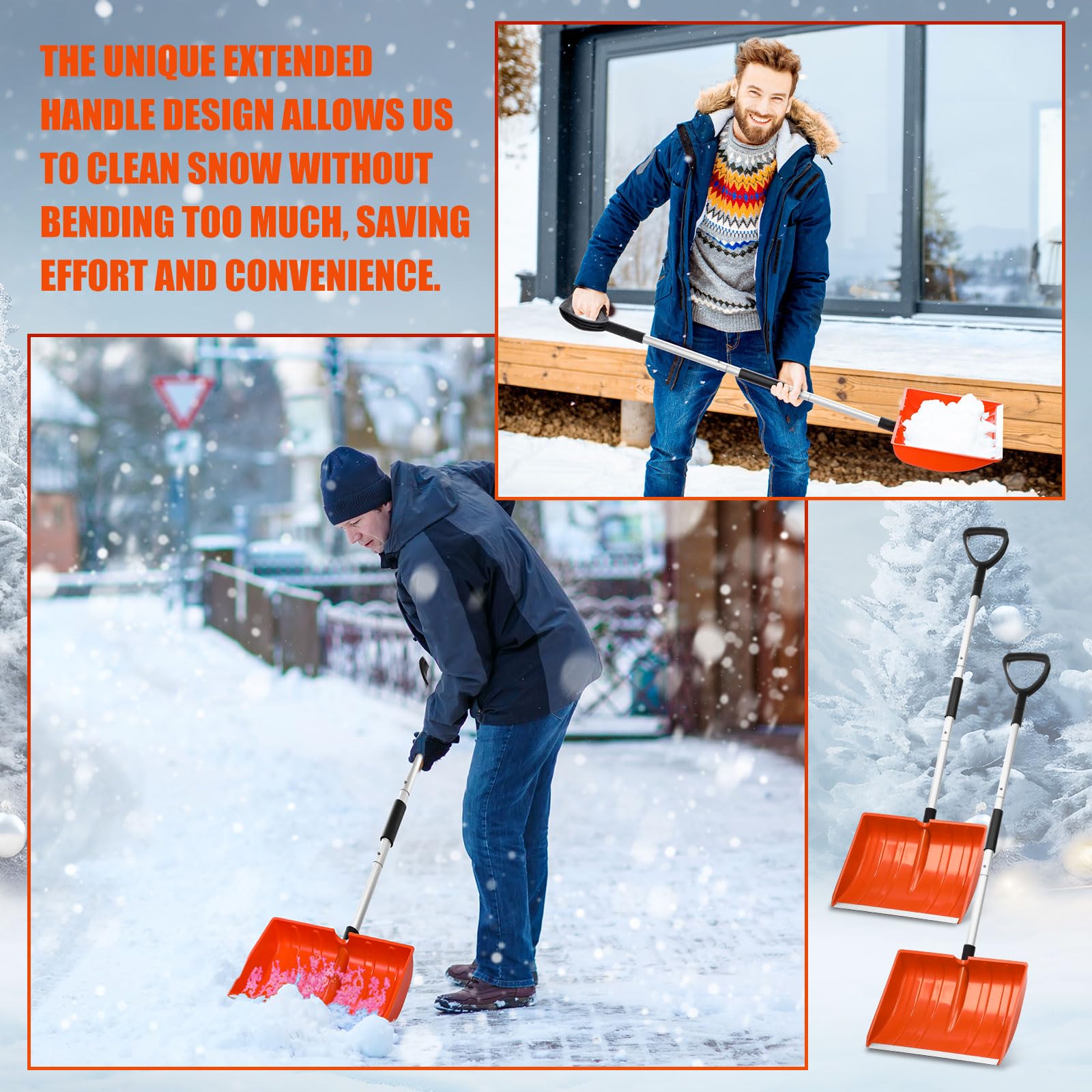Schneeschaufel für Auffahrt, 40,6 cm breit, tragbar, zusammenklappbar, Metall, große Kapazität, robuste Schaufel mit Aluminium-D-Griff für Zuhause, Garage, Auto, Eis, Schnee, Entfernung,