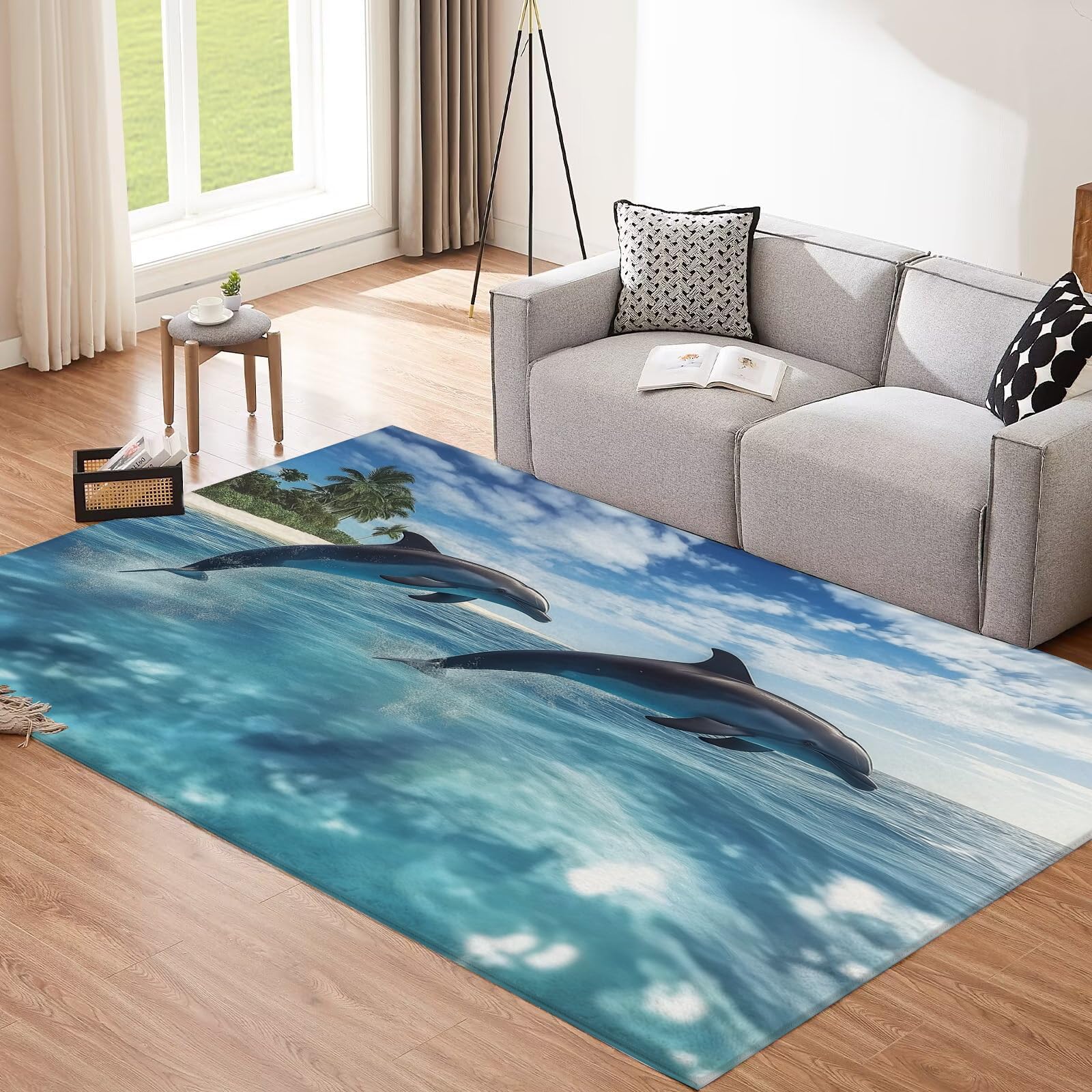 Tapis de salon bleu lavable idéal pour une chambre d'enfant douce