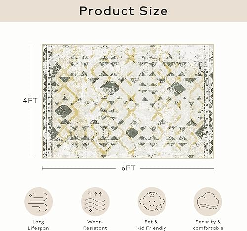 Miniatura 370 de Ashler - Alfombras bohemias vintage de 5 x 8 pies para sala de estar, lavables a máquina con parte trasera antideslizante, alfombra para interiores