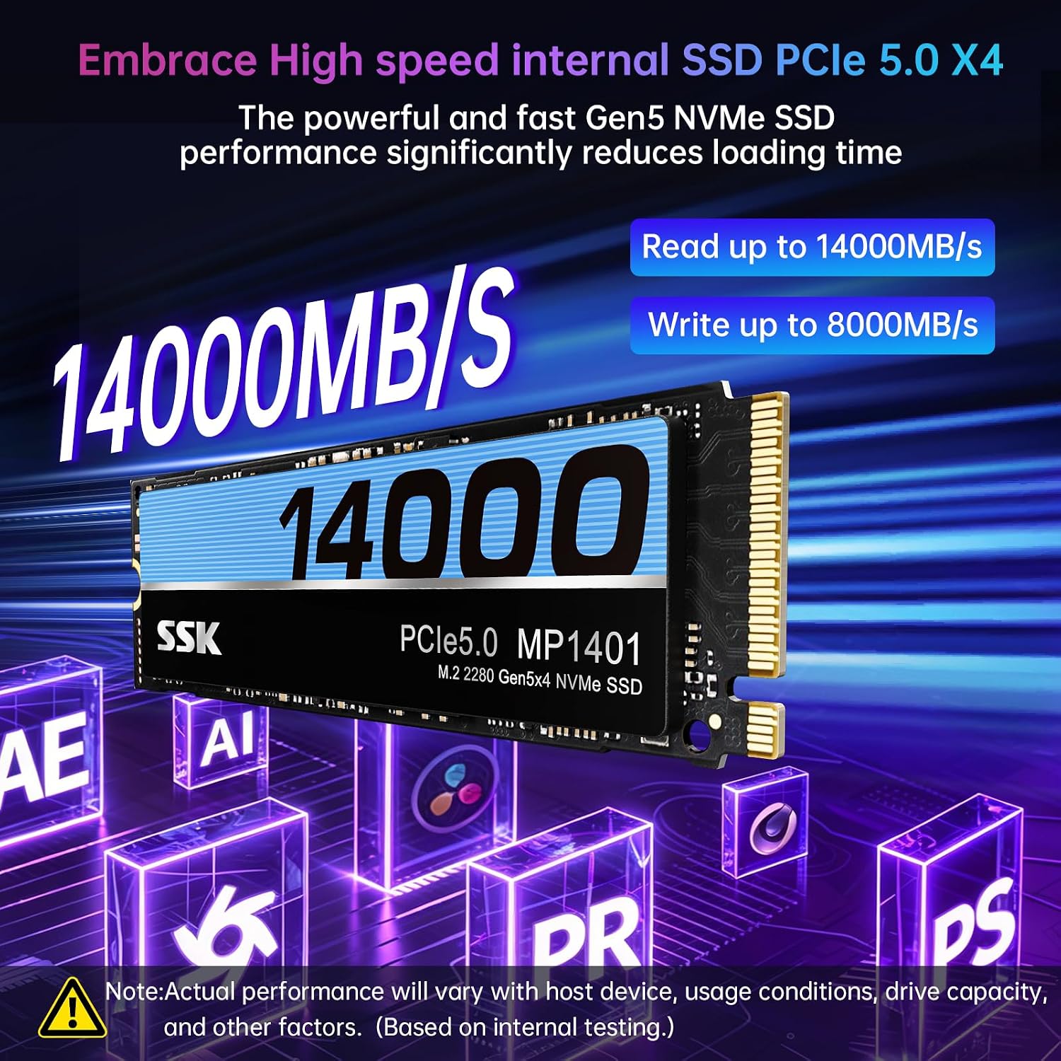 SSK 1TB Internal SSD,M.2 NVMe SSD 2280 PCIe Gen5 up tp 14000MB/s Read Speed, TLC NAND High Performance Internal Solid State Drive for Gaming,Video Editing,AI Computing,Content Creation, Laptop