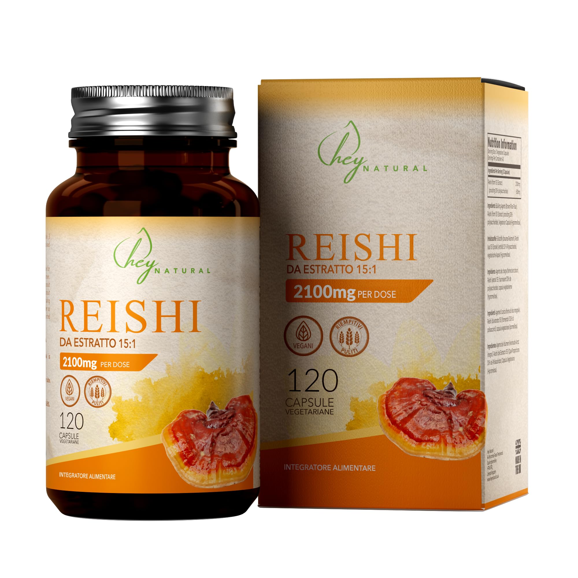 HN Reishi | 120 Reishi Capsule Integratore - Estratto 15:1 Ad Elevata Potenza da 2100mg per Dose | Non-OGM, Senza Glutine e Allergeni | Prodotto nel Regno Unito