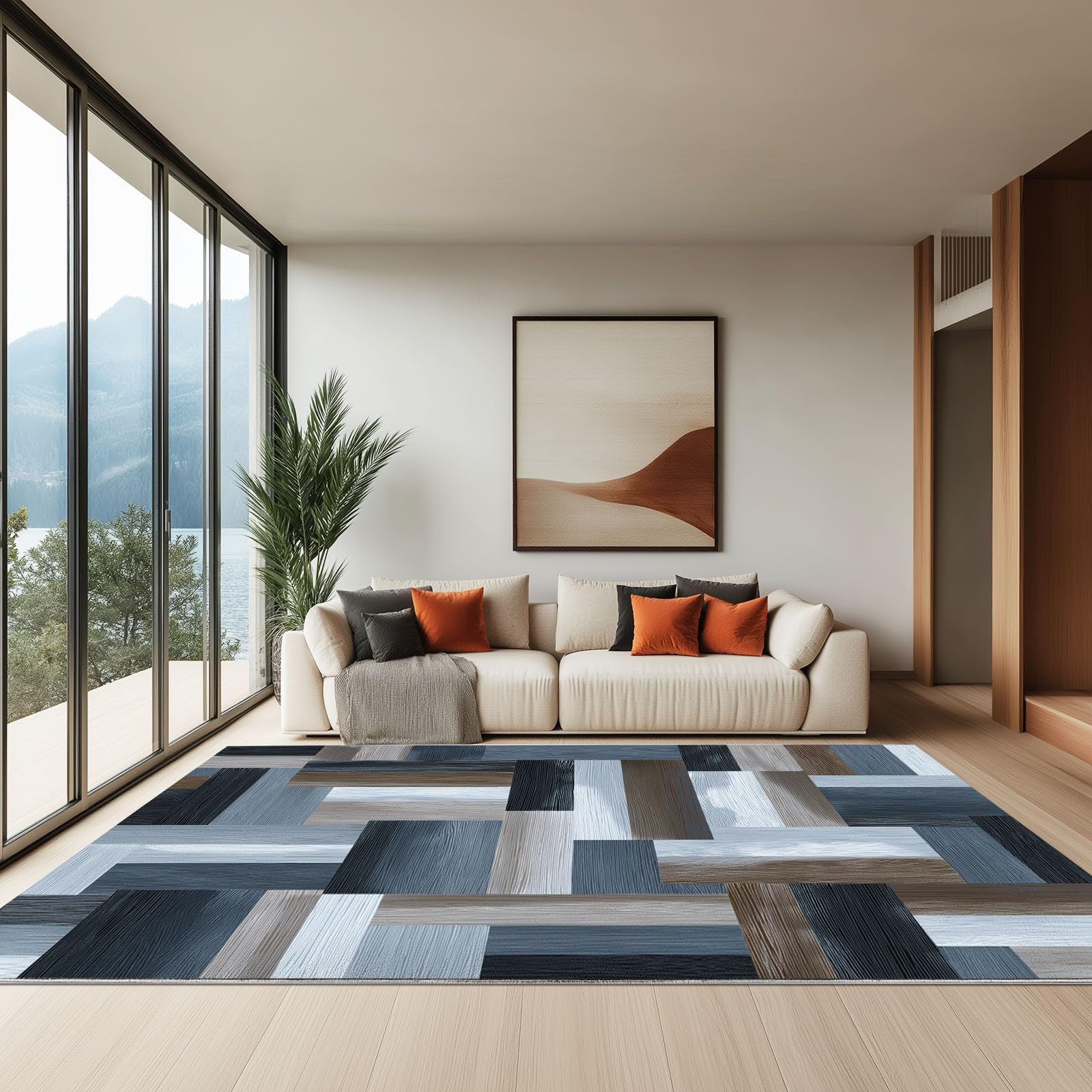 Dziecięcy dywan do salonu miękki abstrakcyjny las klocki, nie traci włosia antypoślizgowy dywan do jadalni - do wnętrz salonu ganek patio, 160 x 230 cm szary dla dziewczynek i chłopców