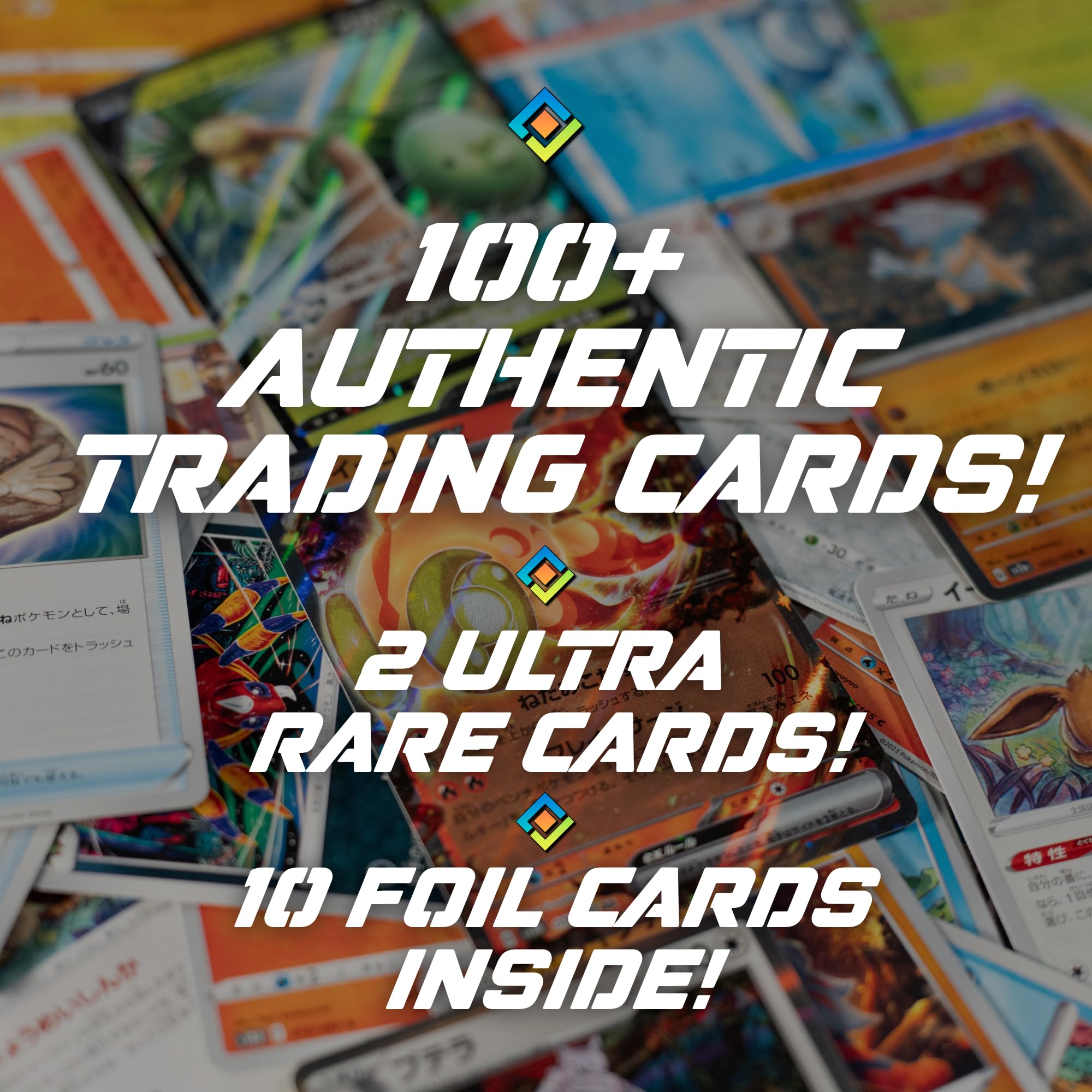 TCG Elements - Poke TCG Bundle, 100 Cards with 2 Legendary Cards, Vstar, Vmax, V, GX, EX, Radiant or Full Art Cards, 10 Foils, 90 Common/Uncommon Cards Deck Box