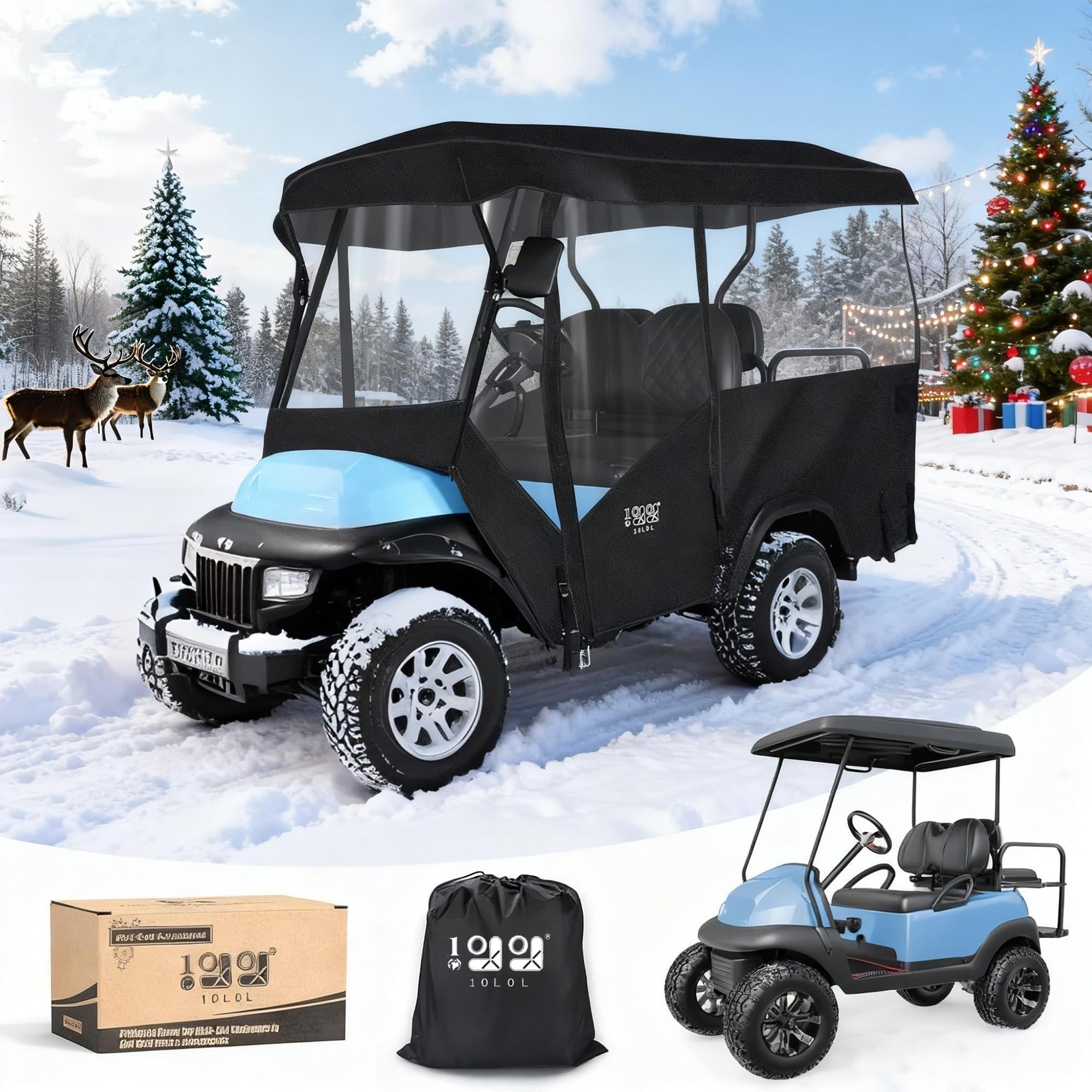 10L0L Deluxe obudowa wózka golfowego uniwersalna do Yamaha, EZGO i Club Car Golf Buggg, pokrowiec na wózek golfowy dla 4 pasażerów 600D, wodoodporny, wiatroszczelny materiał, przenośny, przezroczysty