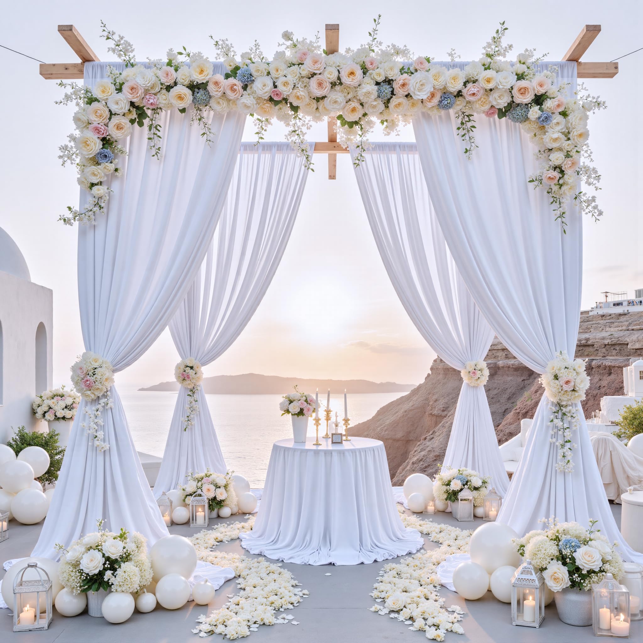 Photo 1 of 10 ft x 8 ft Wrinkle Free White Backdrop Curtain for Wedding Parties, Polyester Photography Backdrop Drapes for Birthday Parties Stage Backdrop Stand, White Background Curtains 5x8FT 2 Panels