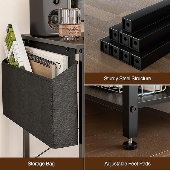 Grandder 120x80 cm L Shaped Gaming Desk with Reversible Storage Shelves, Computer Desk Home Office Corner Study Writing Table with Hutch, Study, Black