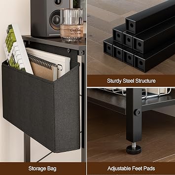 Grandder 120x80 cm L Shaped Gaming Desk with Reversible Storage Shelves, Computer Desk Home Office Corner Study Writing Table with Hutch, Study, Black