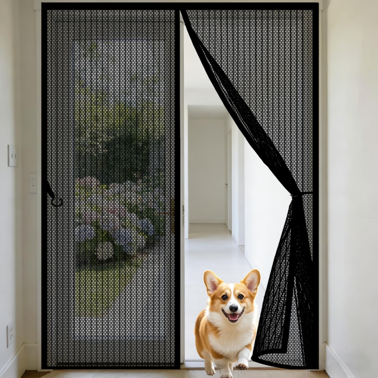 Moustiquaire de porte magnétique anti-moustique noire 99 x 290 cm pour grande porte-fenêtre