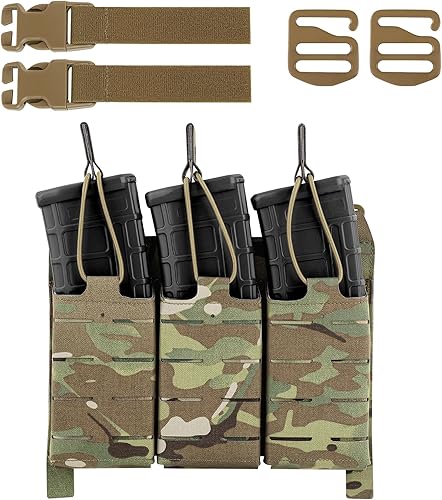 Miniatura 8 de Tactical Triple 556 - Bolsa para revistas con inserto Kydex, KTAR AR con solapa frontal para revistas, corte láser, MOLLE, portador militar