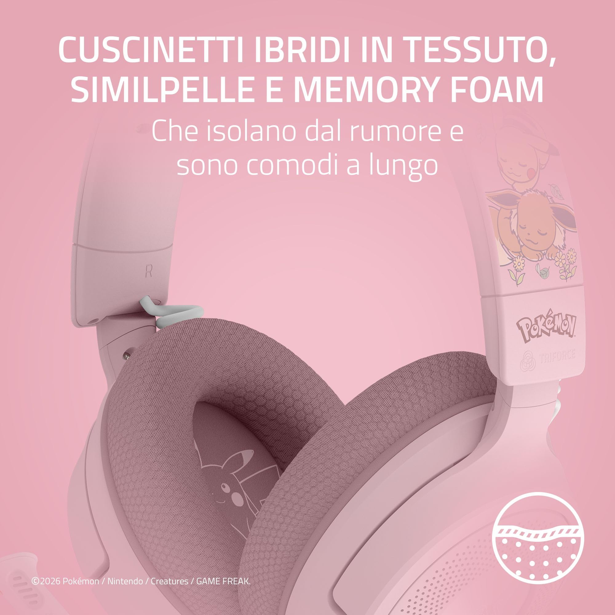 Razer Kraken V4 X Pokémon Pikachu & Eevee - Cuffie da gioco con cavo USB - Driver TriForce da 40 mm - Microfono cardioide retrattile - Audio surround - Chroma RGB